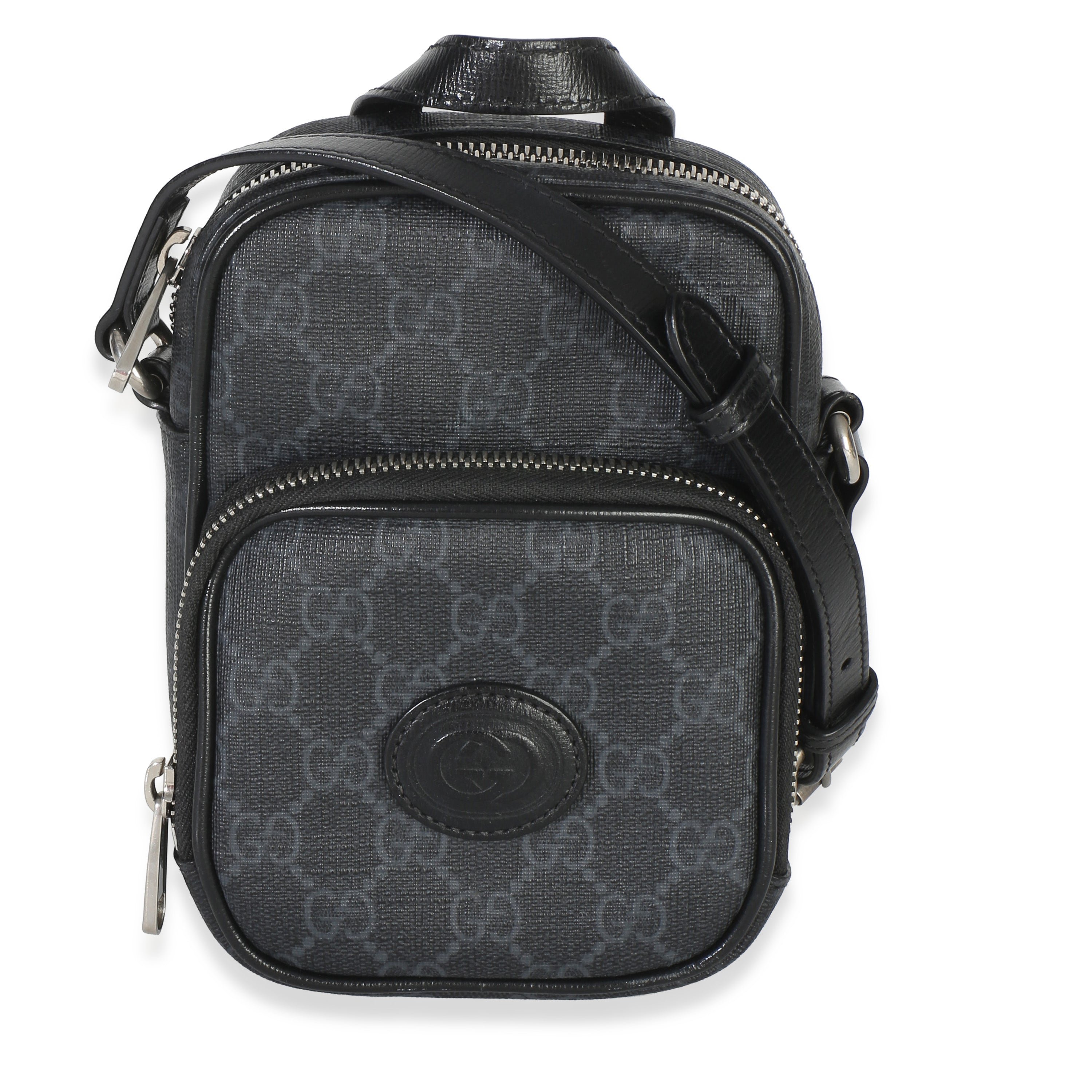Black GG Supreme Mini Interlocking G Crossbody Bag