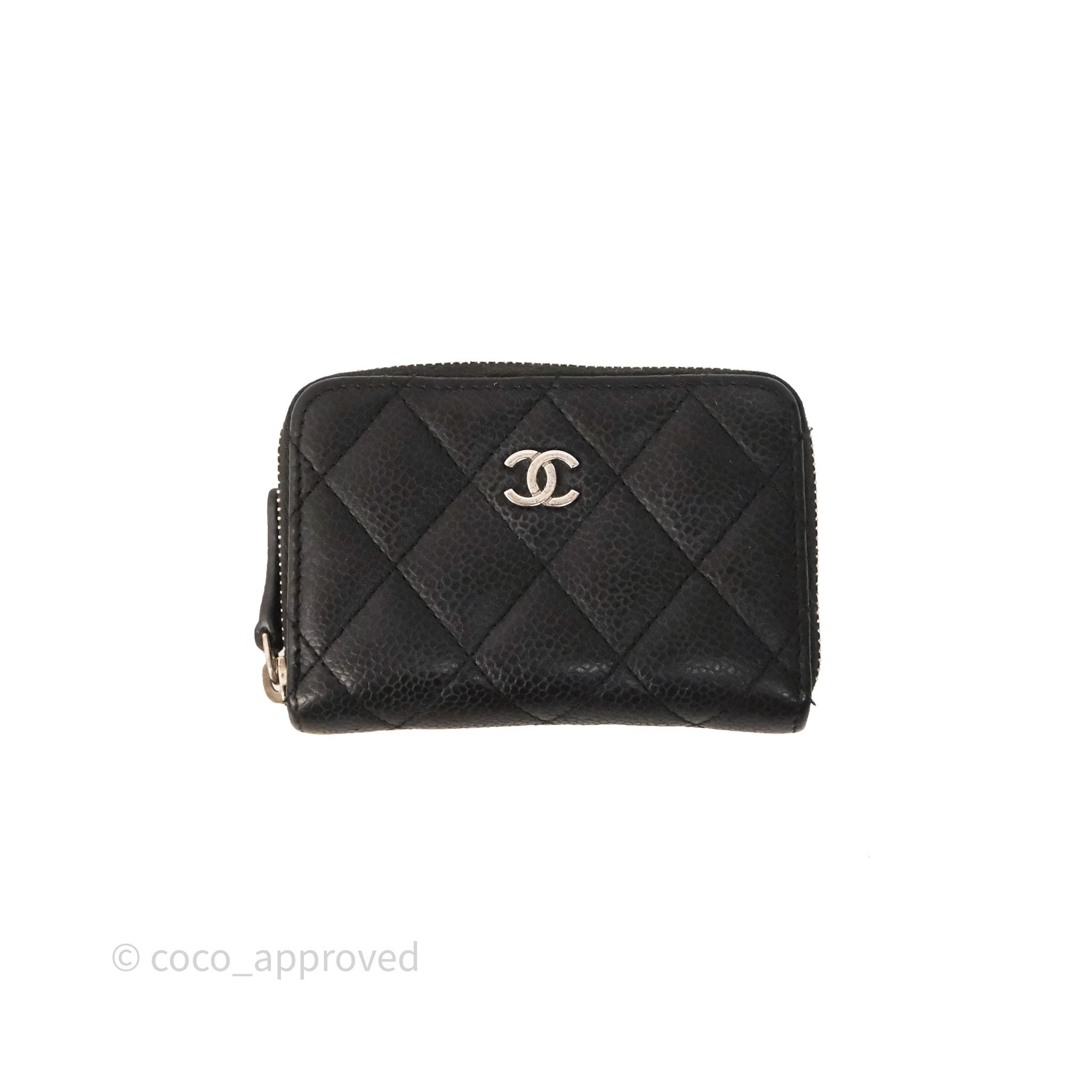 Chanel Classic Zipped Coin Purse Black Caviar Silver Hardware