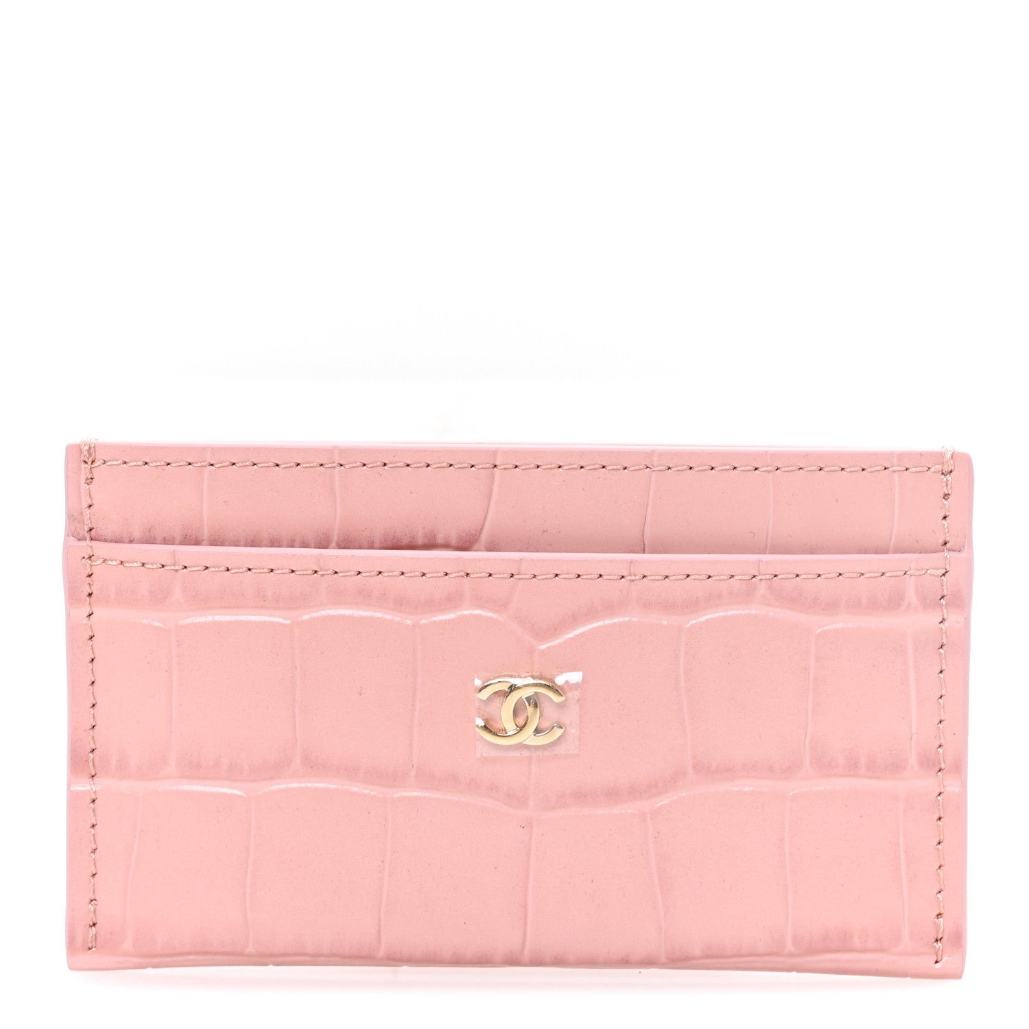Chanel Calfskin Crocodile Embossed Crococo Card Holder Light Pink