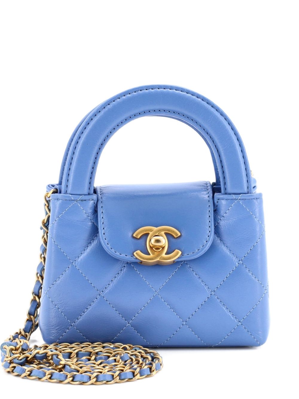 Kelly Top Handle Shopping Bag Quilted Shiny Aged Calfskin Nano crossbody bag
