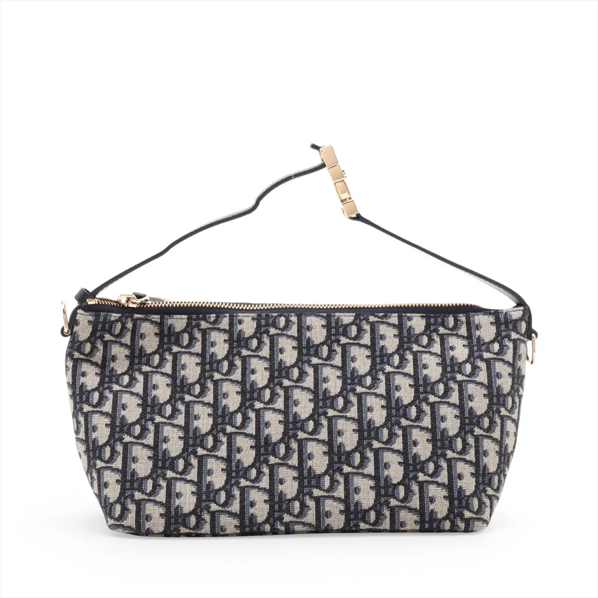 Christian Dior Oblique Canvas & Leather Hand bag Navy Blue