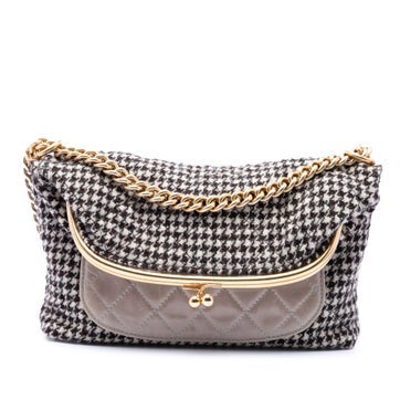 Tweed Medium Quilted Houndstooth Tweed and Calfskin Tabatiere Kisslock Fold Over Crossbody