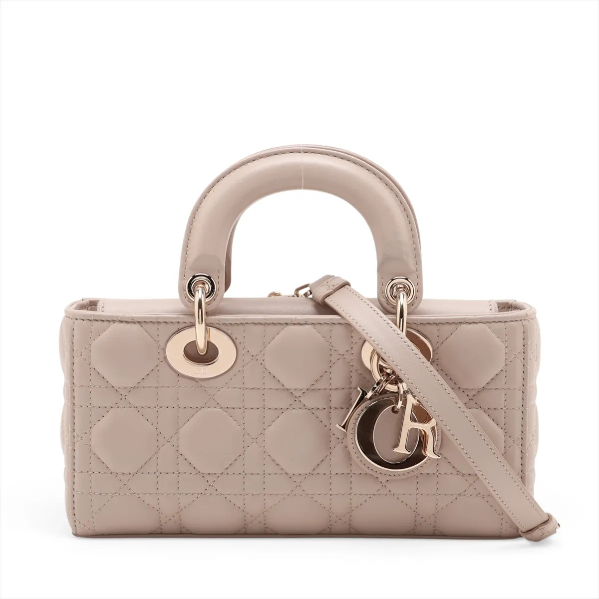 Christian Dior Cannage Lady Dejoy Leather 2 Way Handbag Beige Lucky star