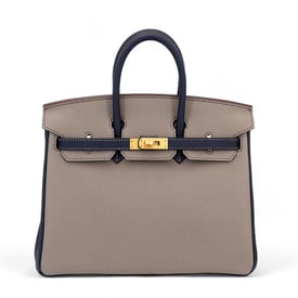 Hermes Unused ( Rank NS ) HERMÈS Special Order Birkin 25 Gris Asphalte (M8) Bleu Nuit (2Z) Togo Brushed Gold hardware Z (2021)