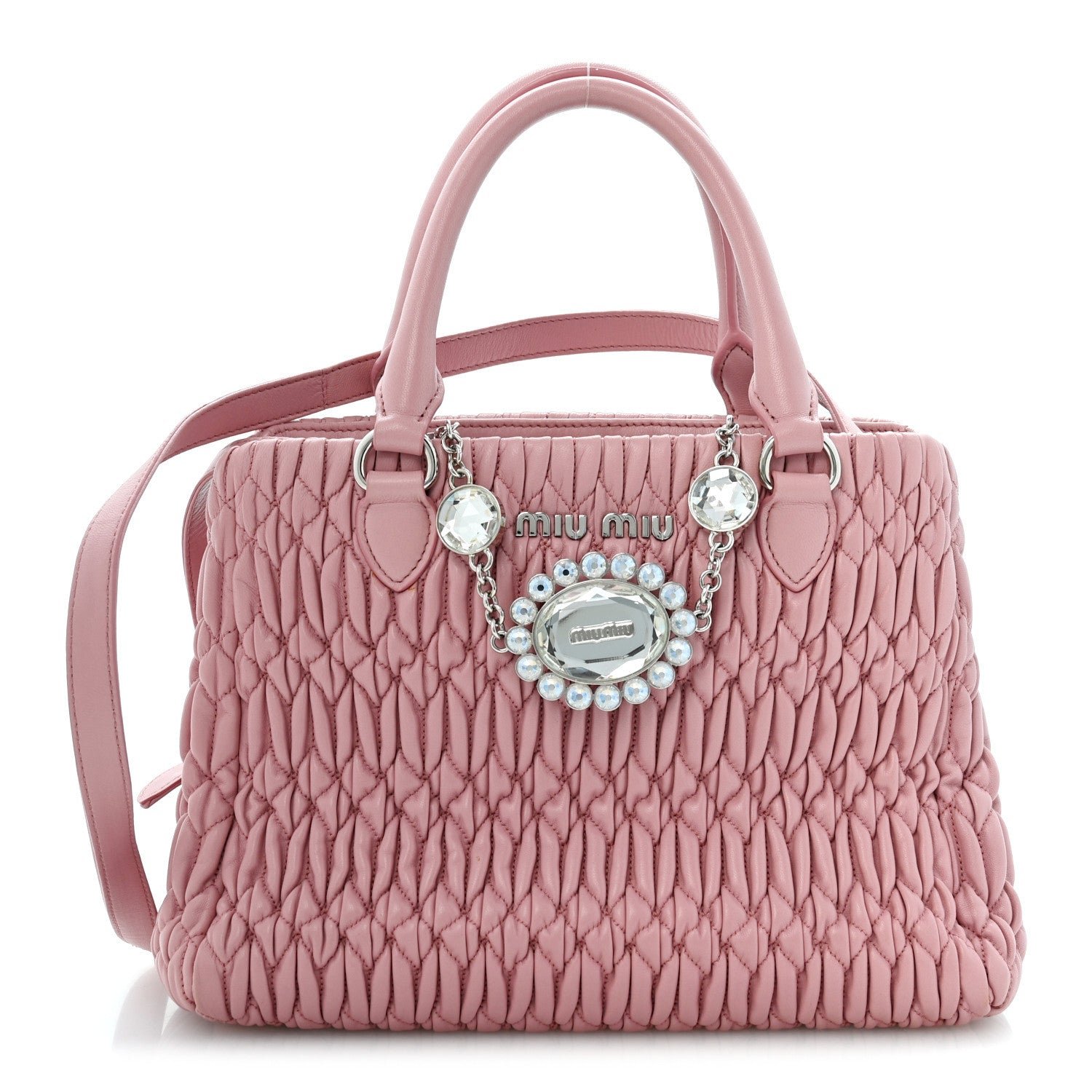 Miu Miu Nappa Matelasse Swarovski Crystal Tote Rosa