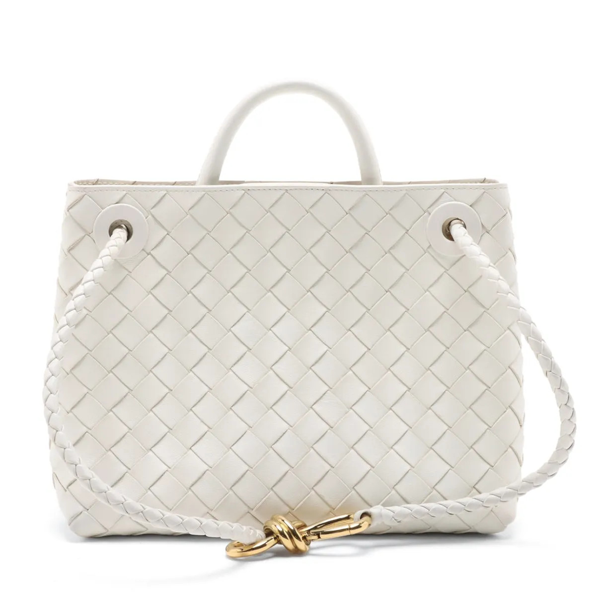 Bottega Veneta Intrecciato Small Andy Amo Leather 2 Way Handbag White