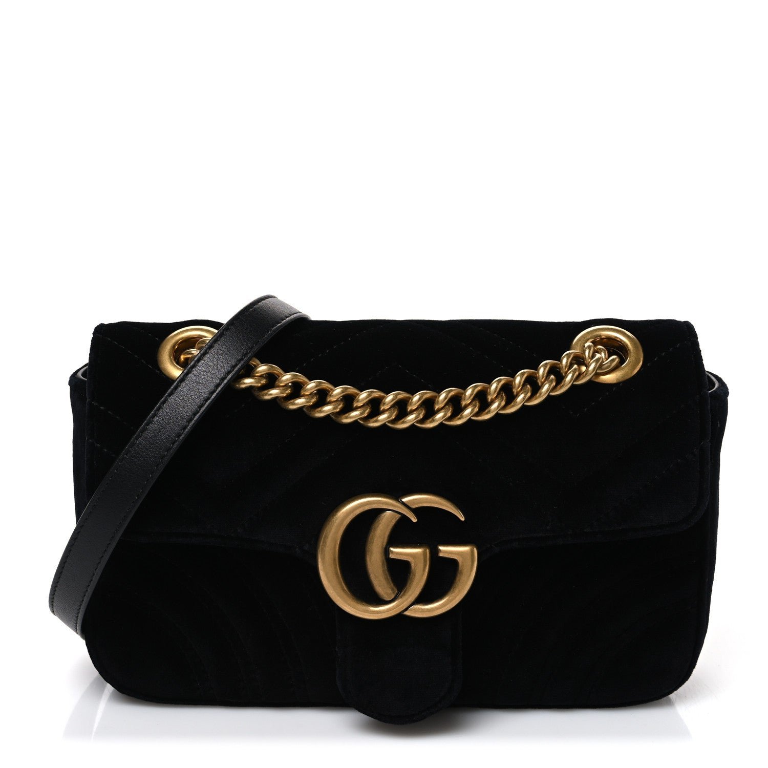 Gucci Velvet Matelasse Mini GG Marmont Shoulder Bag Black 75/30 Black