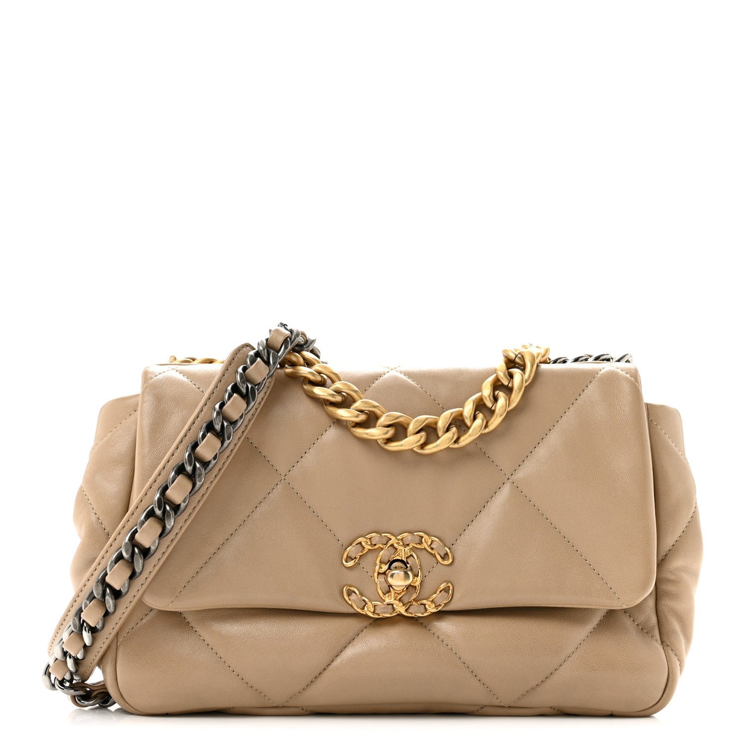 Chanel Lambskin Quilted Medium Chanel 19 Flap Dark Beige