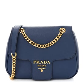 Prada Saffiano Lux Chain Shoulder Bag Bluette
