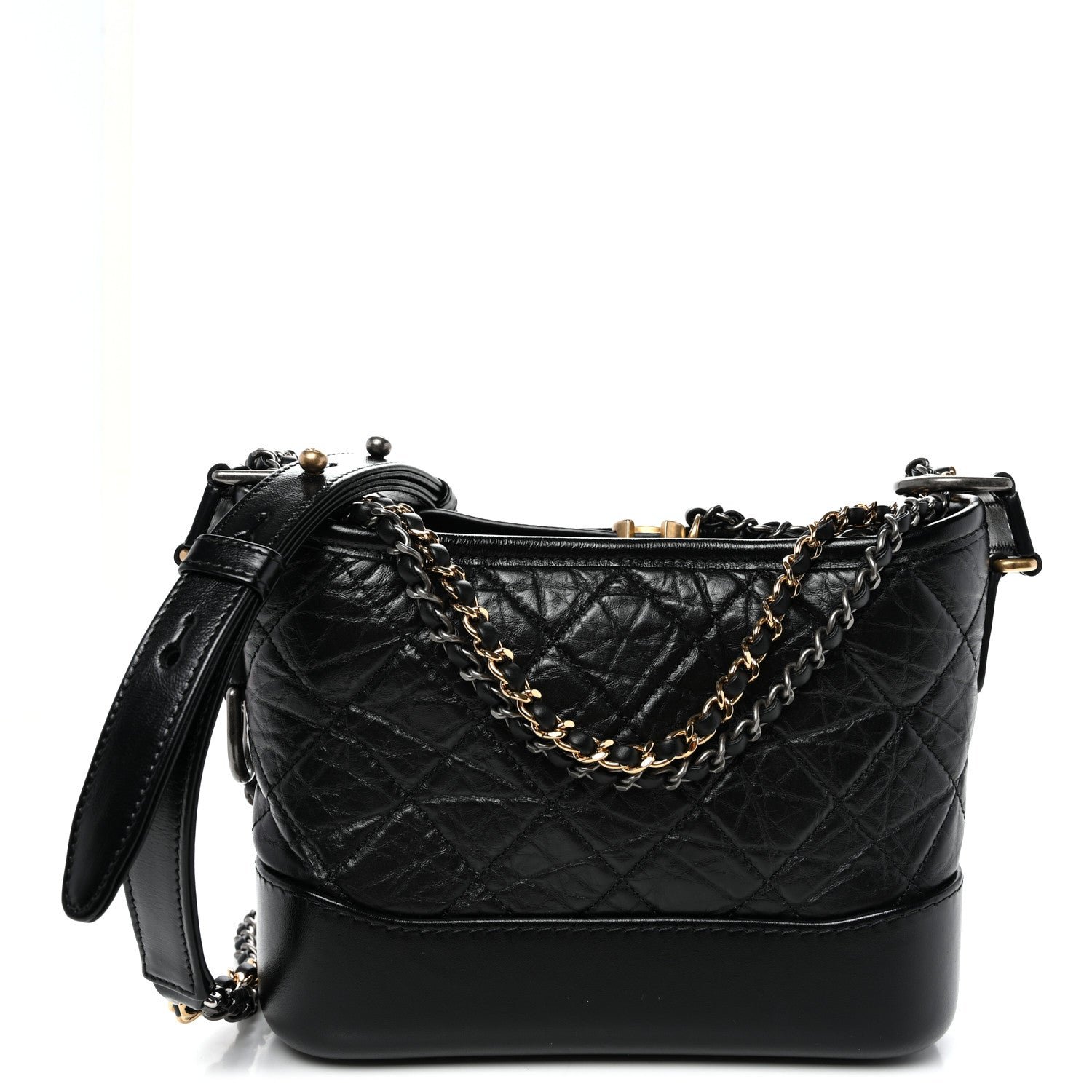 Chanel Aged Calfskin Quilted Small Gabrielle Hobo Black
