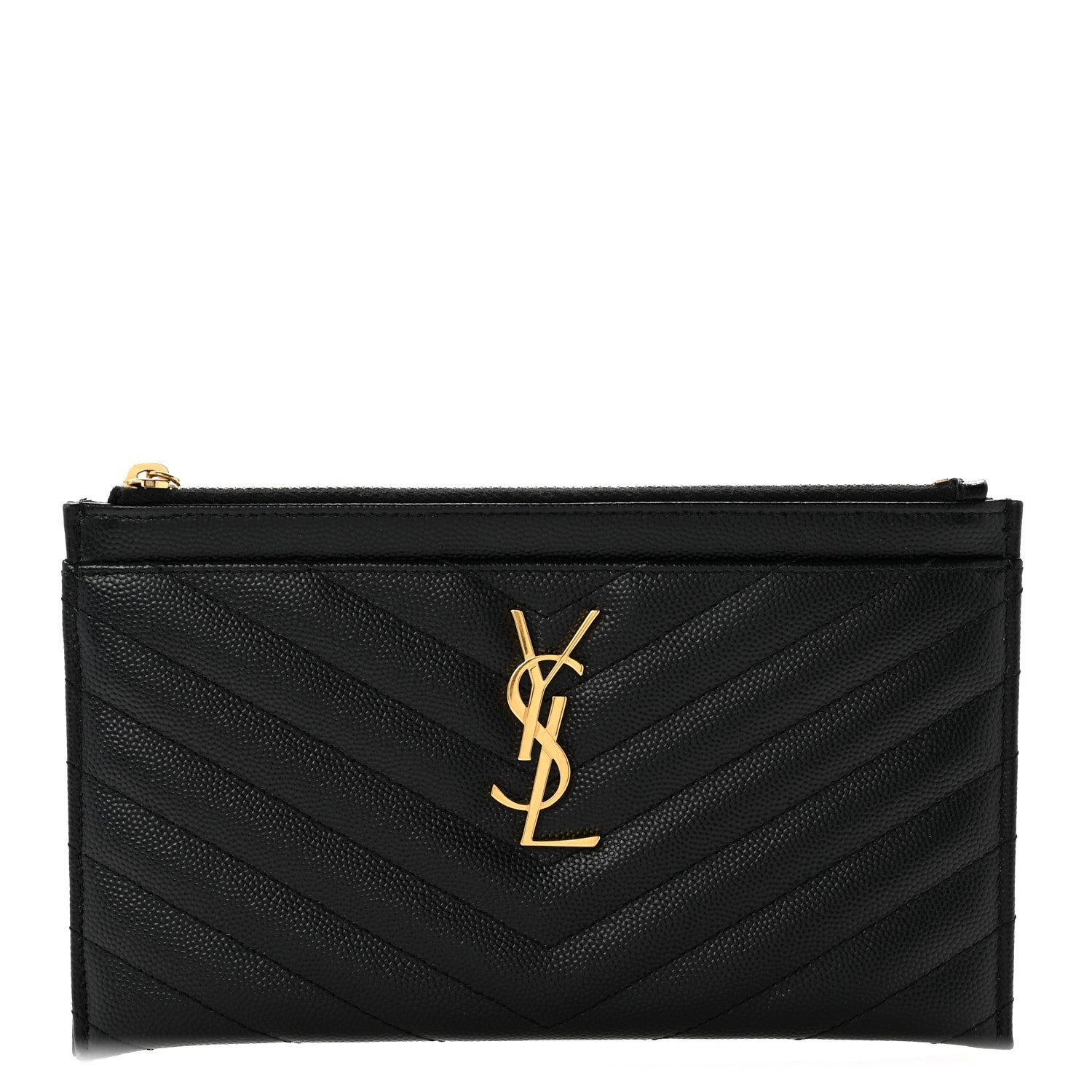Saint Laurent Grain De Poudre Chevron Monogram Bill Pouch Black