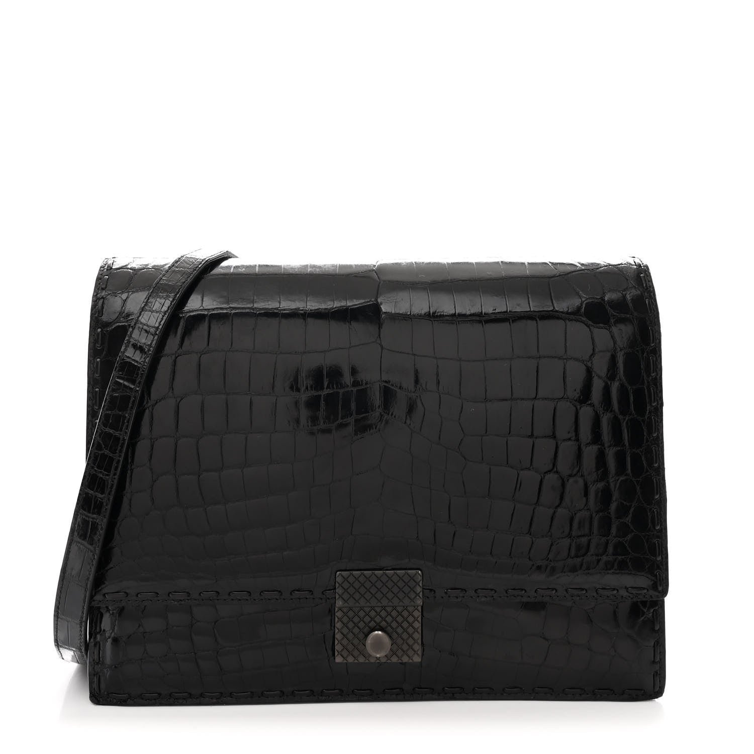 Bottega Veneta Bottega Veneta Crocodile Accordion Flap Shoulder Bag Black