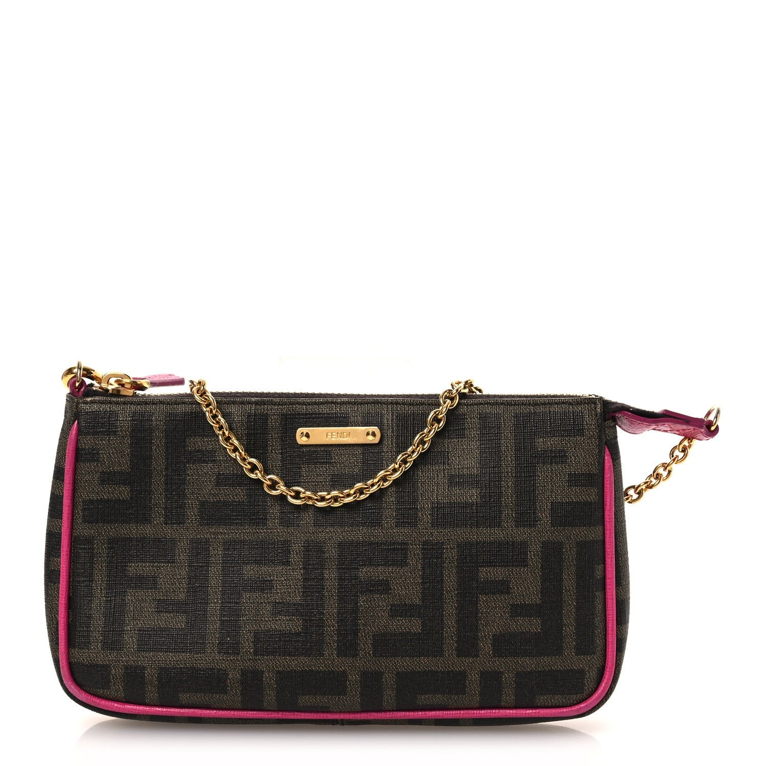 Fendi Zucca Spalmati Vitello Elite Pochette Tobacco Ciclamino