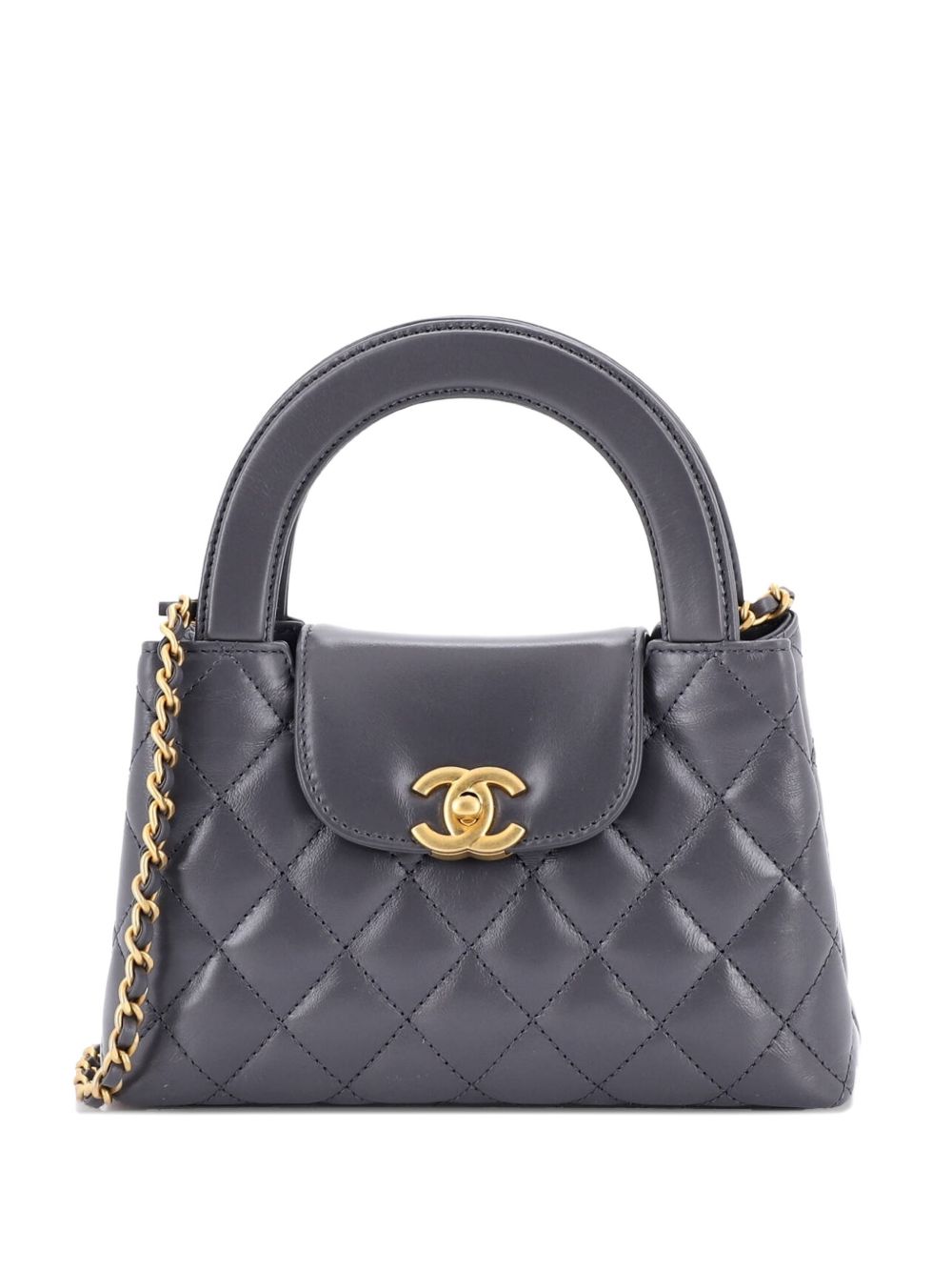 Kelly Top Handle Shopping Bag Quilted Shiny Aged Calfskin Mini satchel