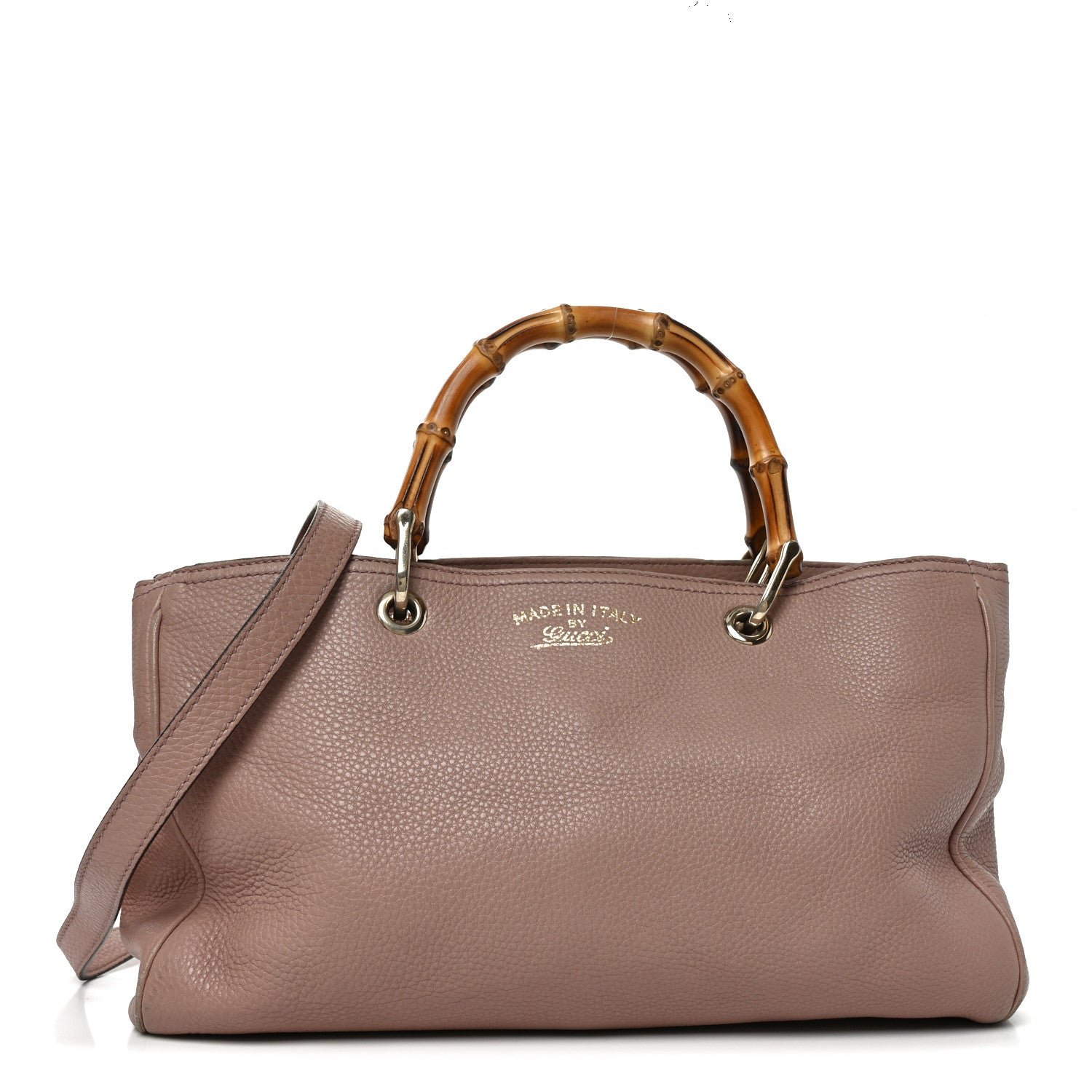 Gucci Pebbled Calfskin Medium Bamboo Shopper Tote Dark Cipria