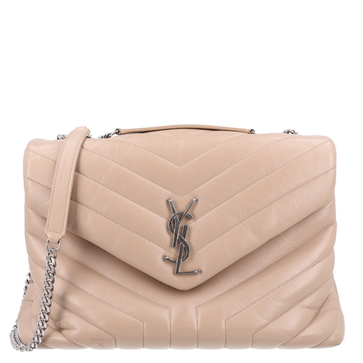 Saint Laurent Calfskin Y Quilted Monogram Medium Loulou Chain Satchel Nude Powder