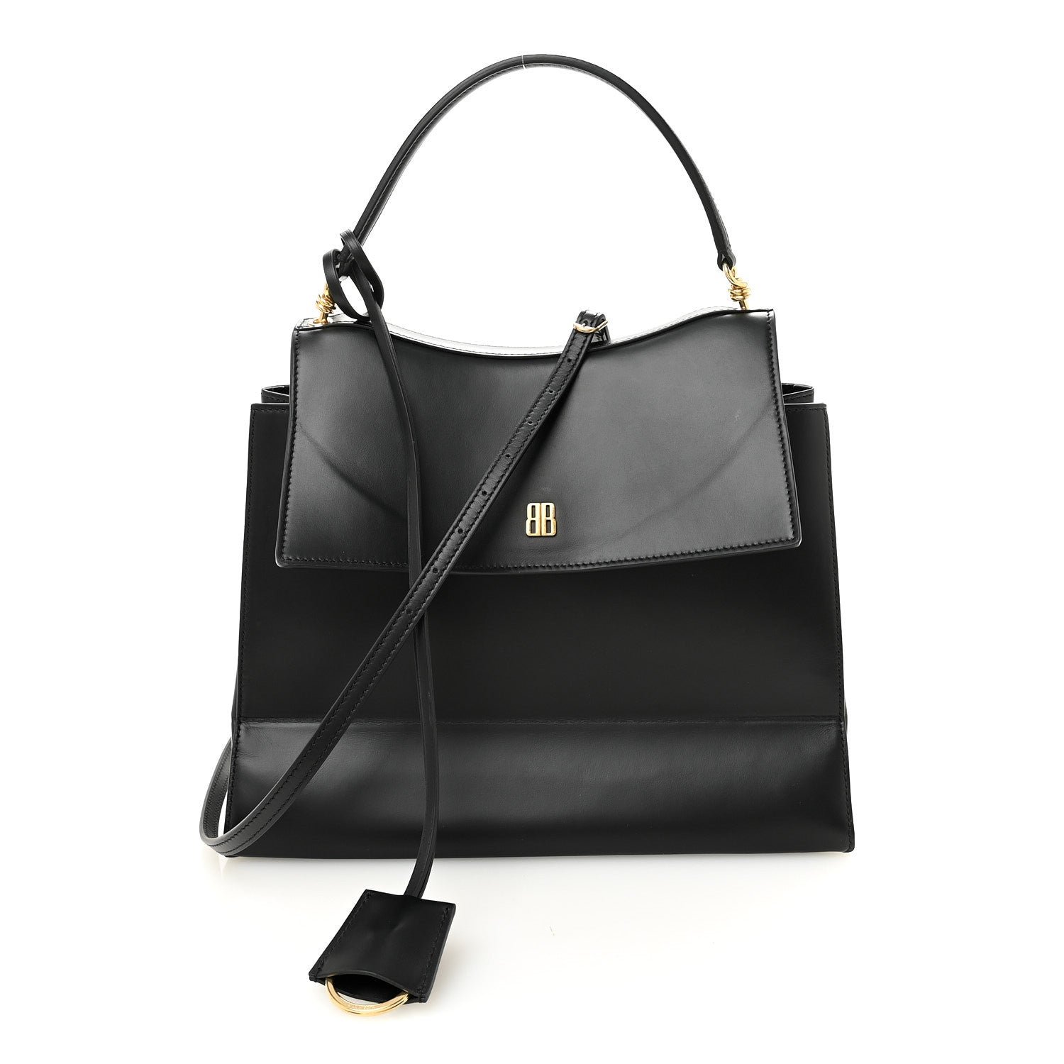 Balenciaga Natural Smooth Calfskin Medium Nano Top Handle Handbag Black