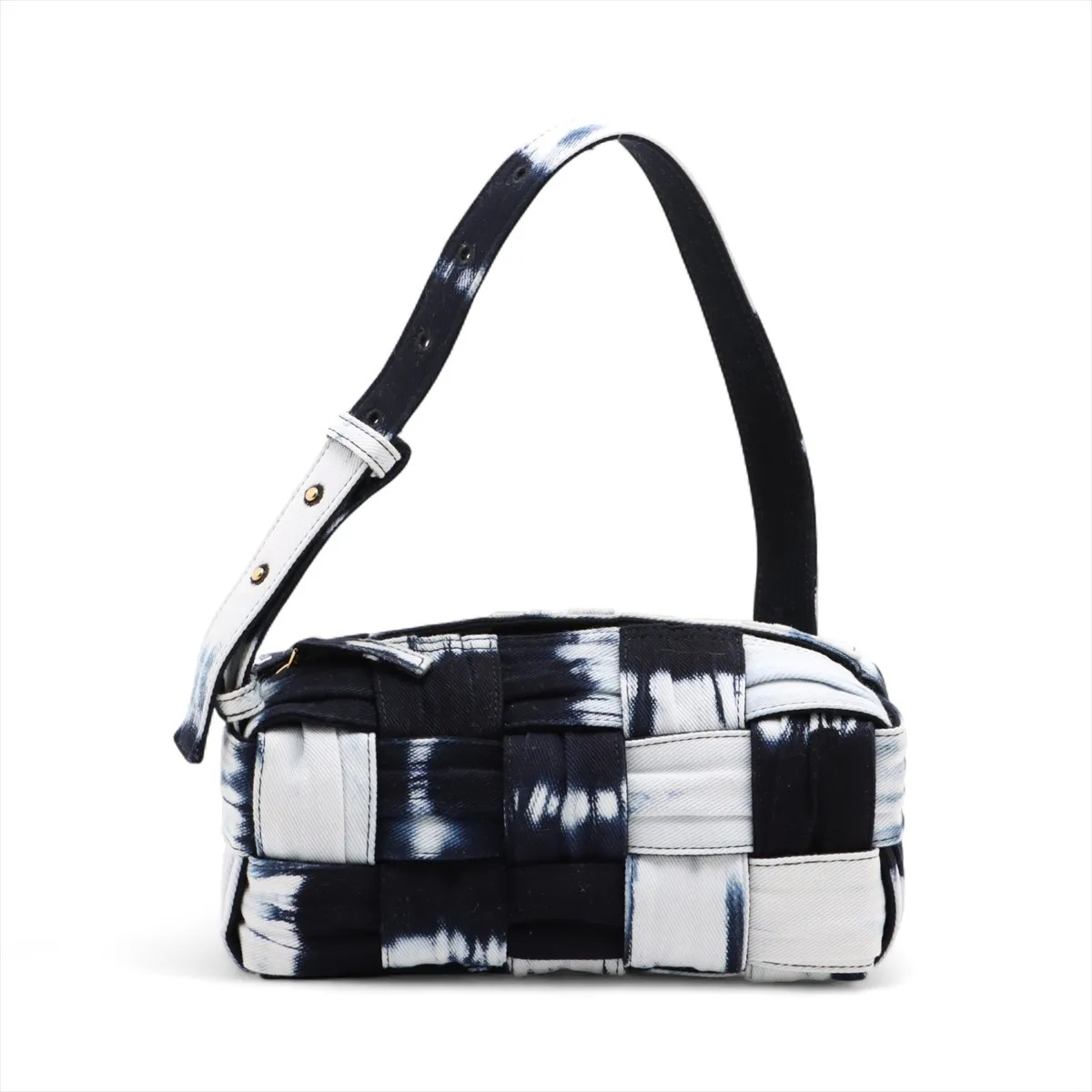 Bottega Veneta Maxi Intrecciato Brique Cassette Denim Shoulder bag navy x white