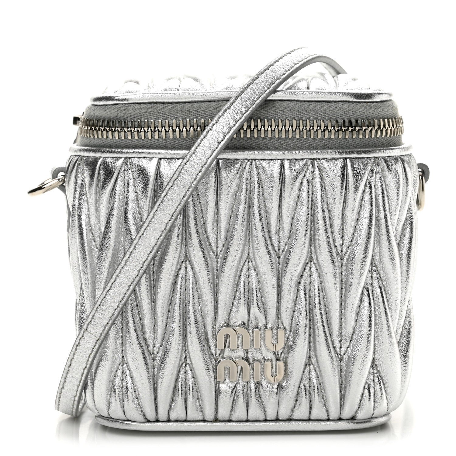 Miu Miu Metallic  Nappa Matelasse Micro Vanity Case Silver