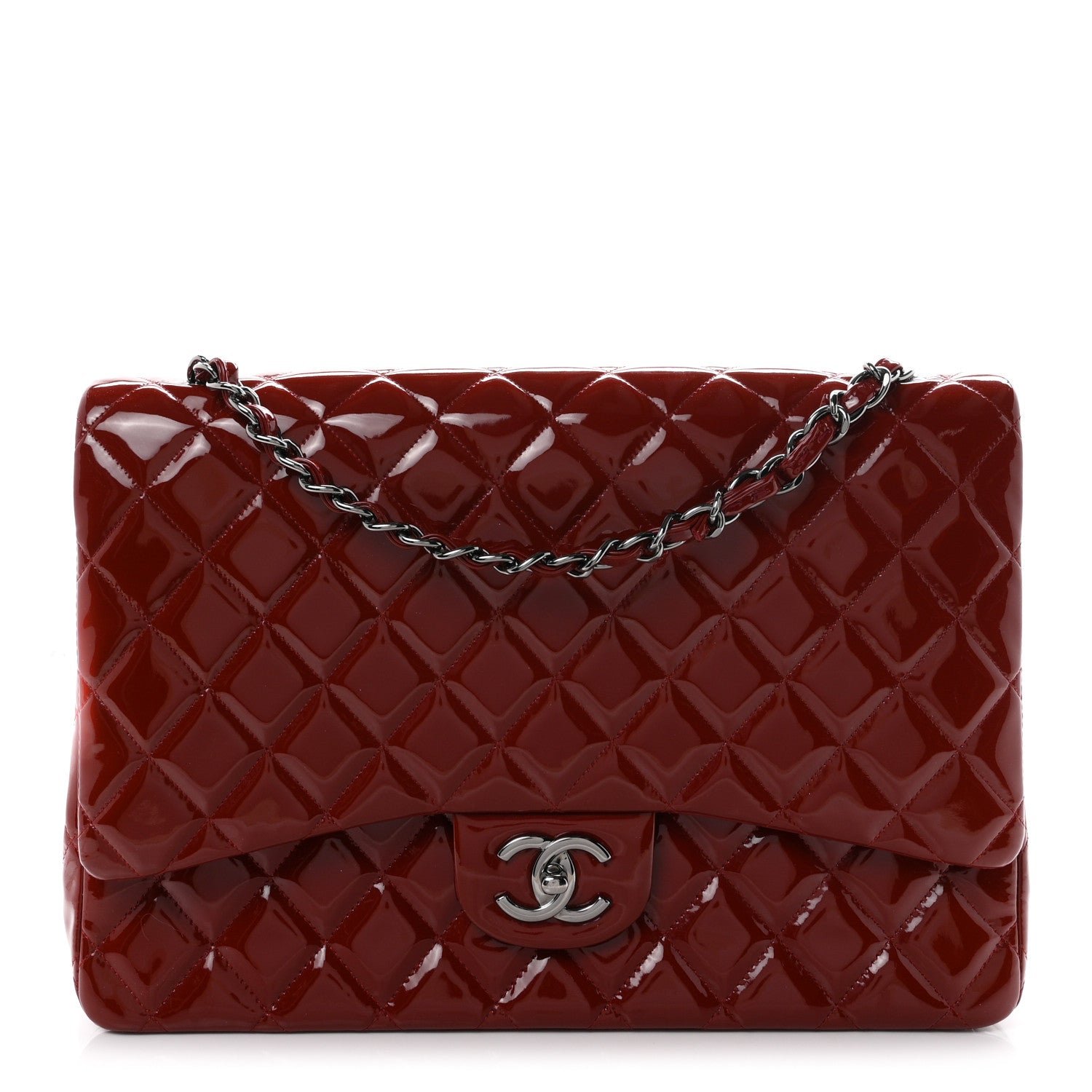Chanel Patent Quilted Maxi Double Flap Red