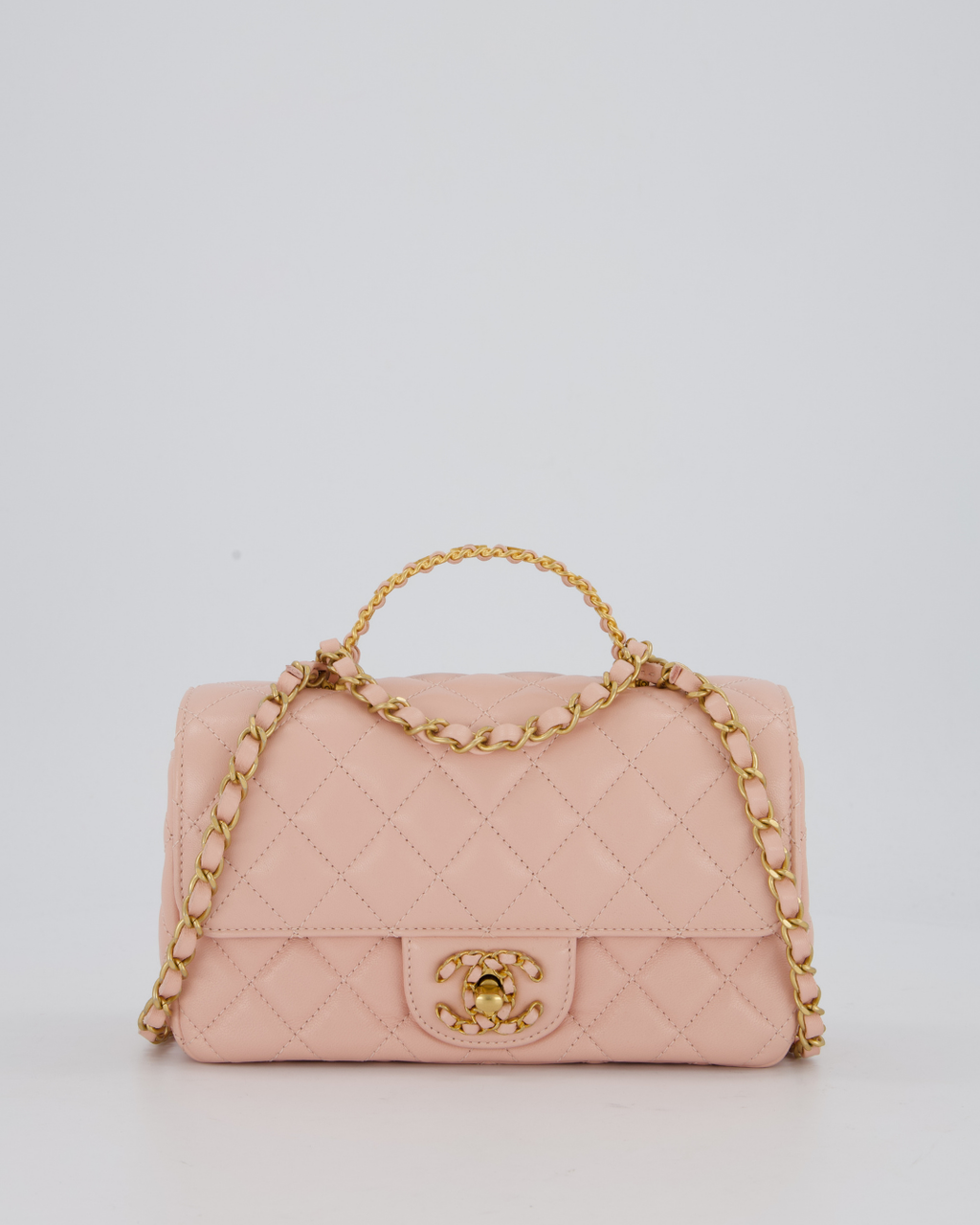 Chanel Pink Mini Rectangular Top Handle With Logo Detail Bag with Brushed Gold Hardware