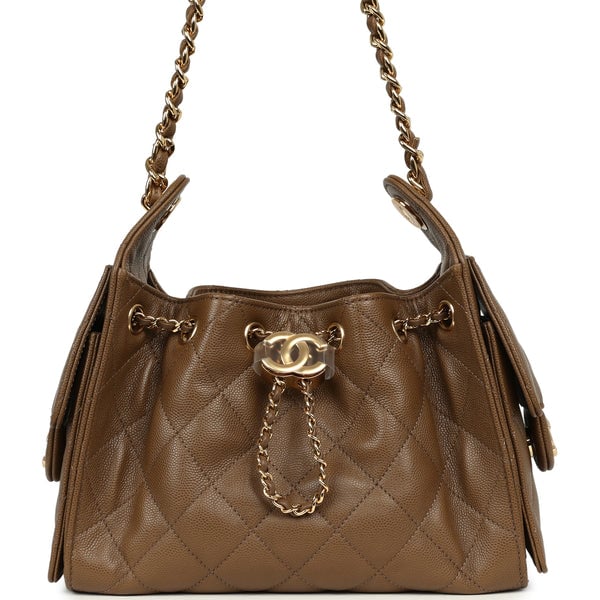 Chanel Mini 25 Hobo Bag Brown Caviar Gold Hardware