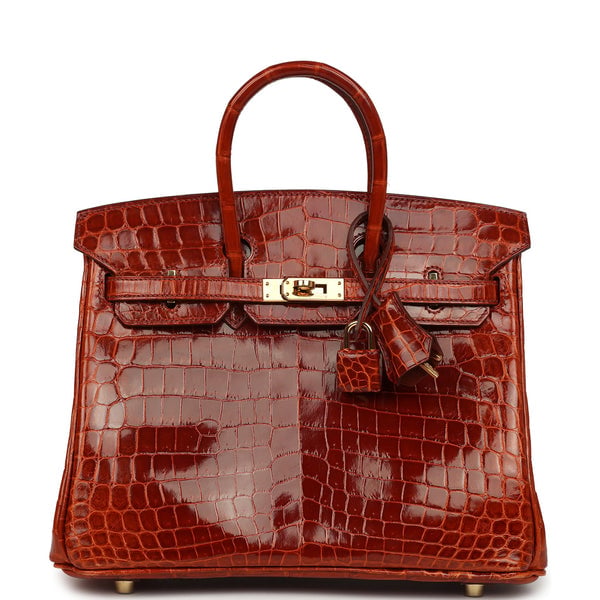 Pre-owned Hermes Birkin 25 Étrusque Shiny Niloticus Crocodile Gold Hardware