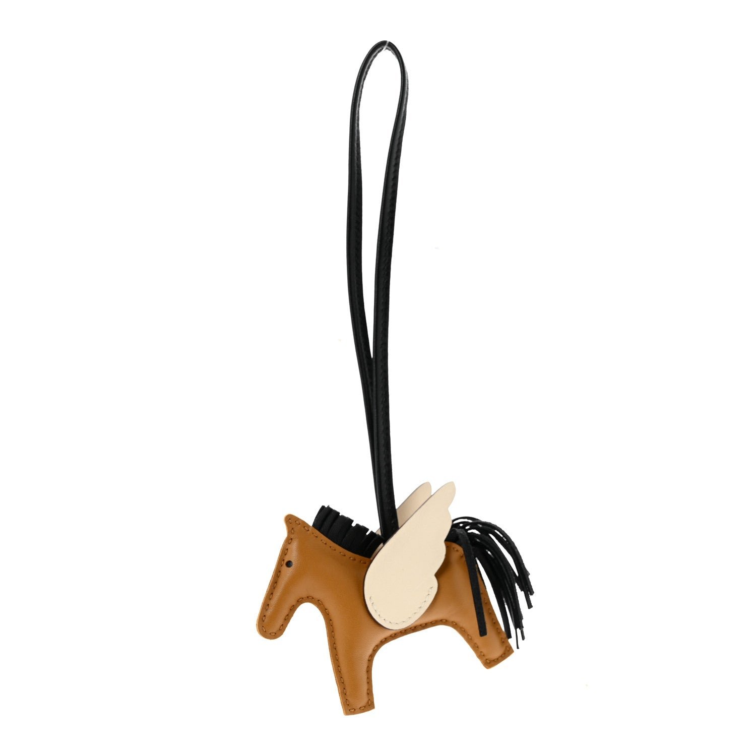 Hermes Milo Lambskin Grigri Rodeo Pegase Horse Bag Charm PM Sesame Black Nata