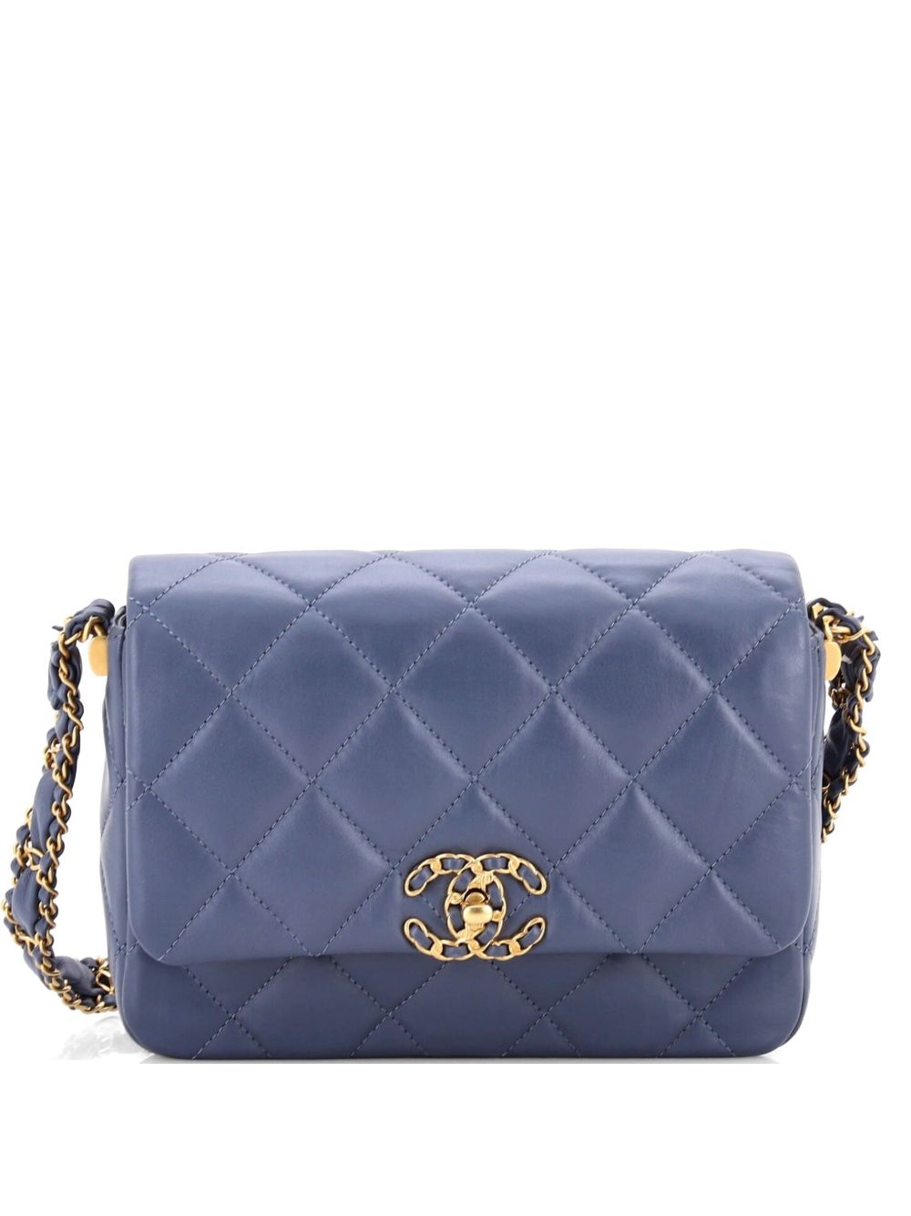 19 Braided Strap Flap Bag Quilted Aged Calfskin Small shoulder bag