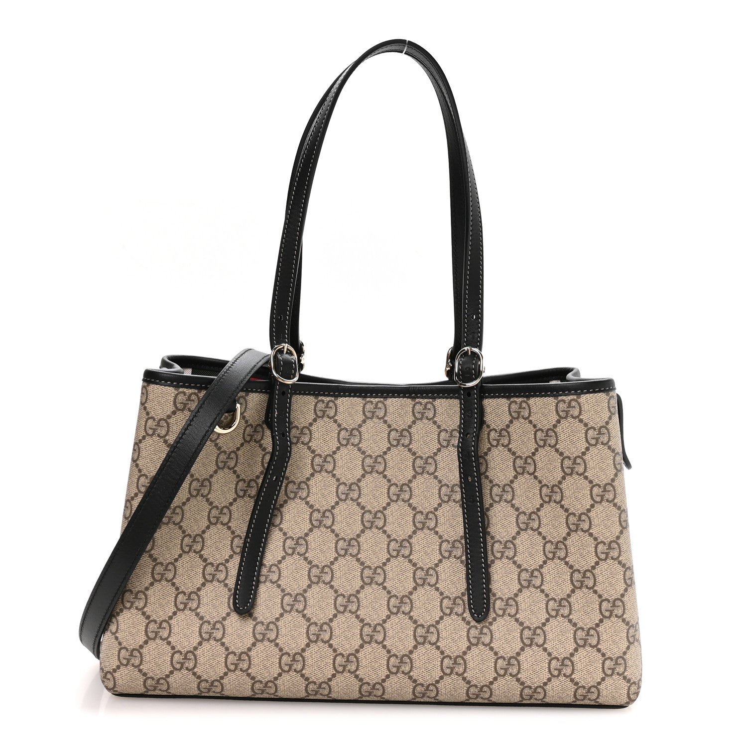 Gucci GG Supreme Monogram Emblem Medium Tote Bag Beige Black