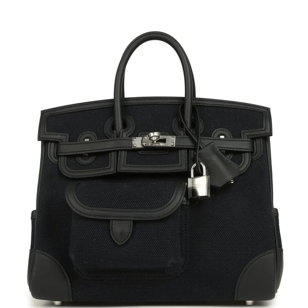 Hermes Hermes Birkin 25 Cargo Black Toile Goeland and Black Swift Palladium Hardware