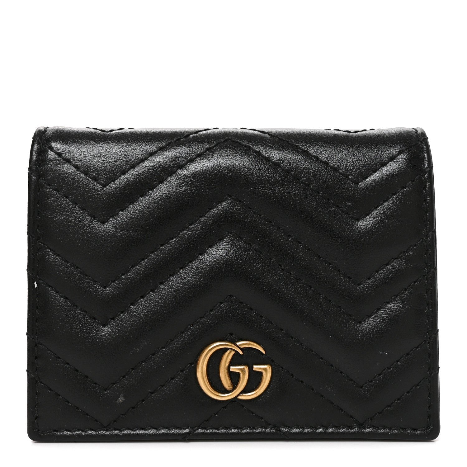 Gucci Calfskin Matelasse GG Marmont Card Case Wallet Black