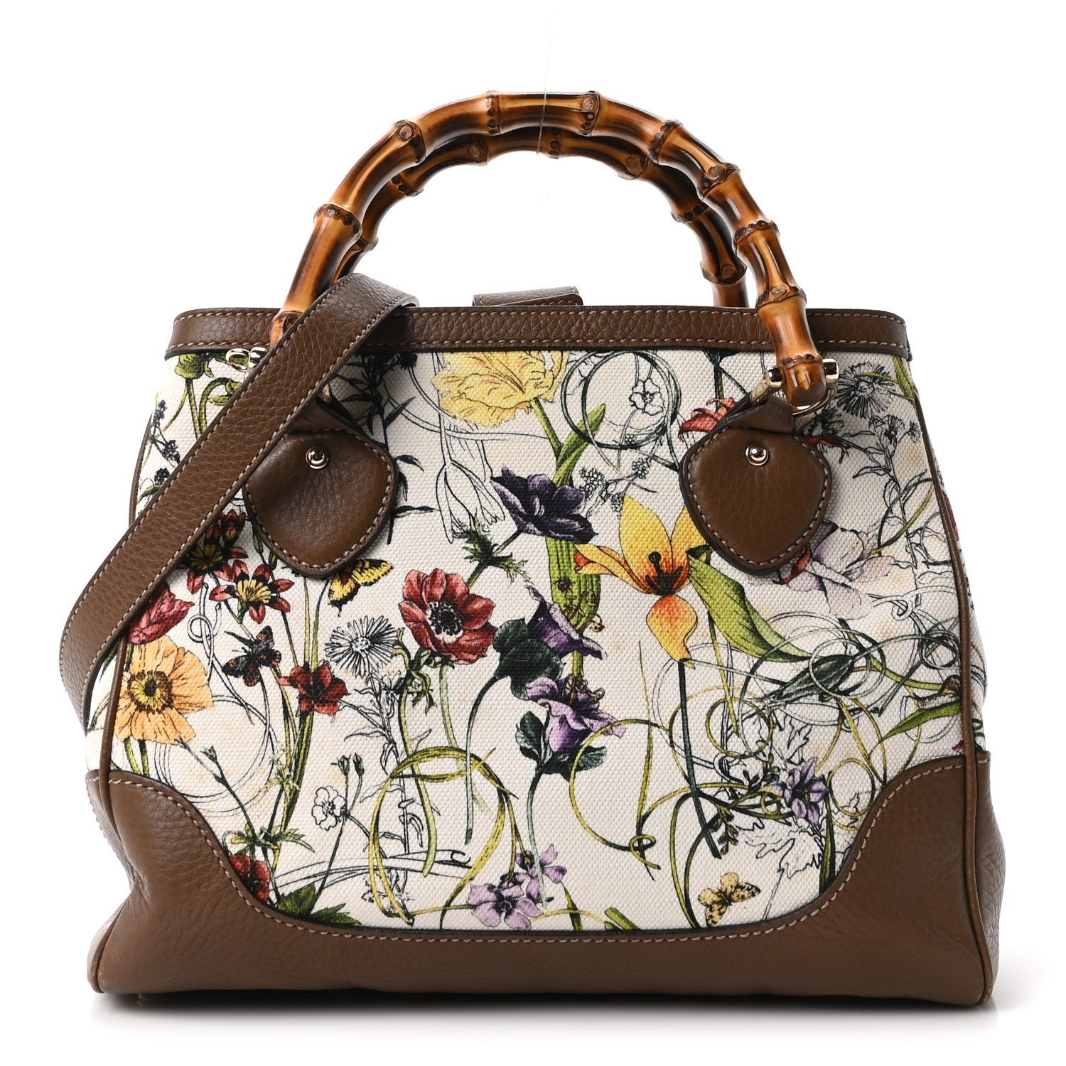 Gucci Gucci Canvas Floral Small Diana Bamboo Handle Bag Brown