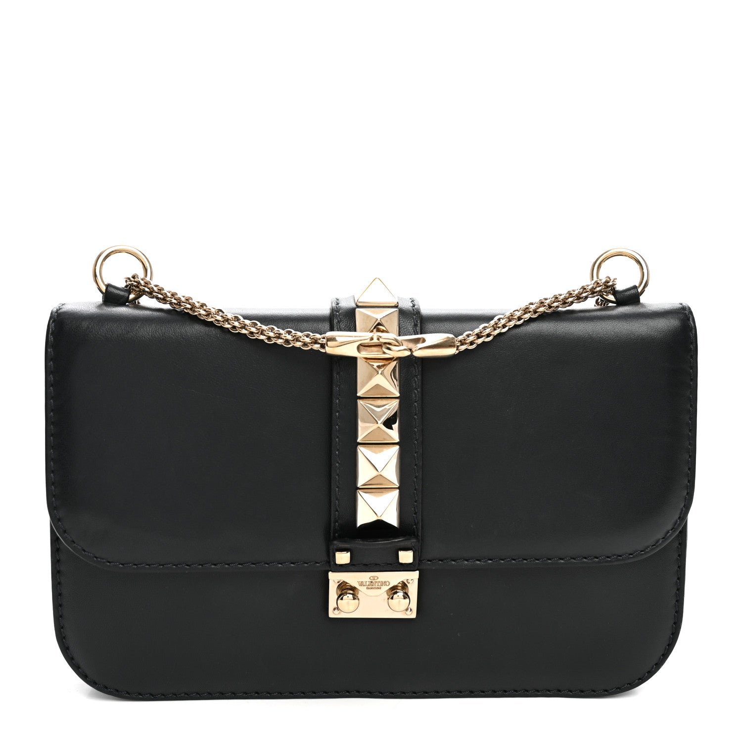 Valentino Garavani Vitello Medium Glam Lock Rockstud Flap Black