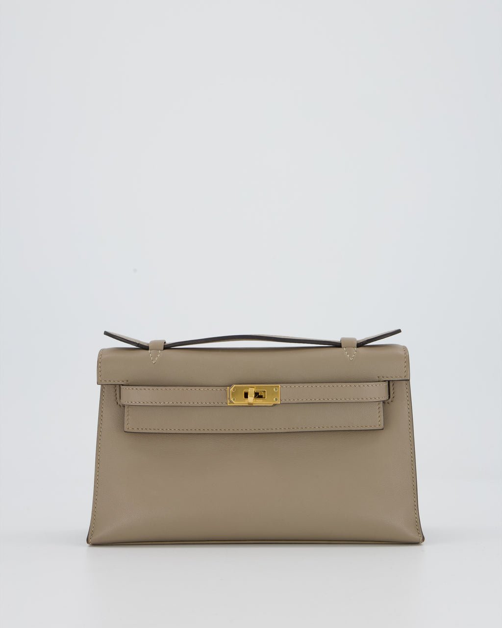 Hermès Kelly Pochette Bag in Gris Tourterelle Swift Leather with Gold Hardware