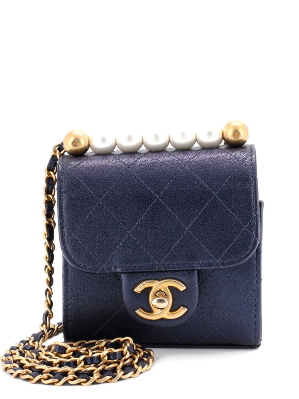 Chic Pearls Flap Clutch with Chain Quilted Goatskin Mini crossbody bag