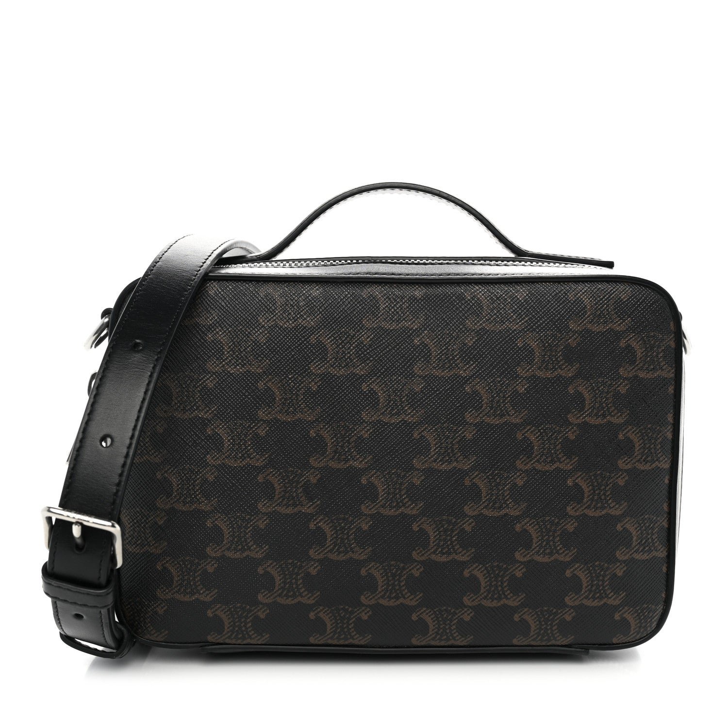 Celine Triomphe Canvas Top Handle Messenger Box Black
