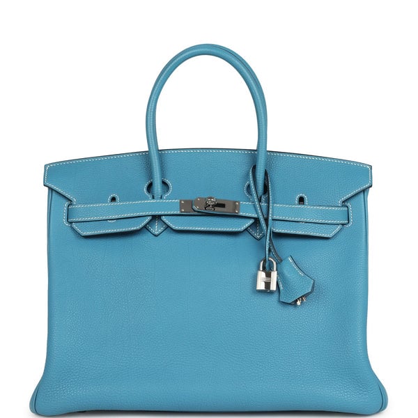 Hermes Pre-owned Hermes Birkin 35 Blue Jean Togo Palladium Hardware