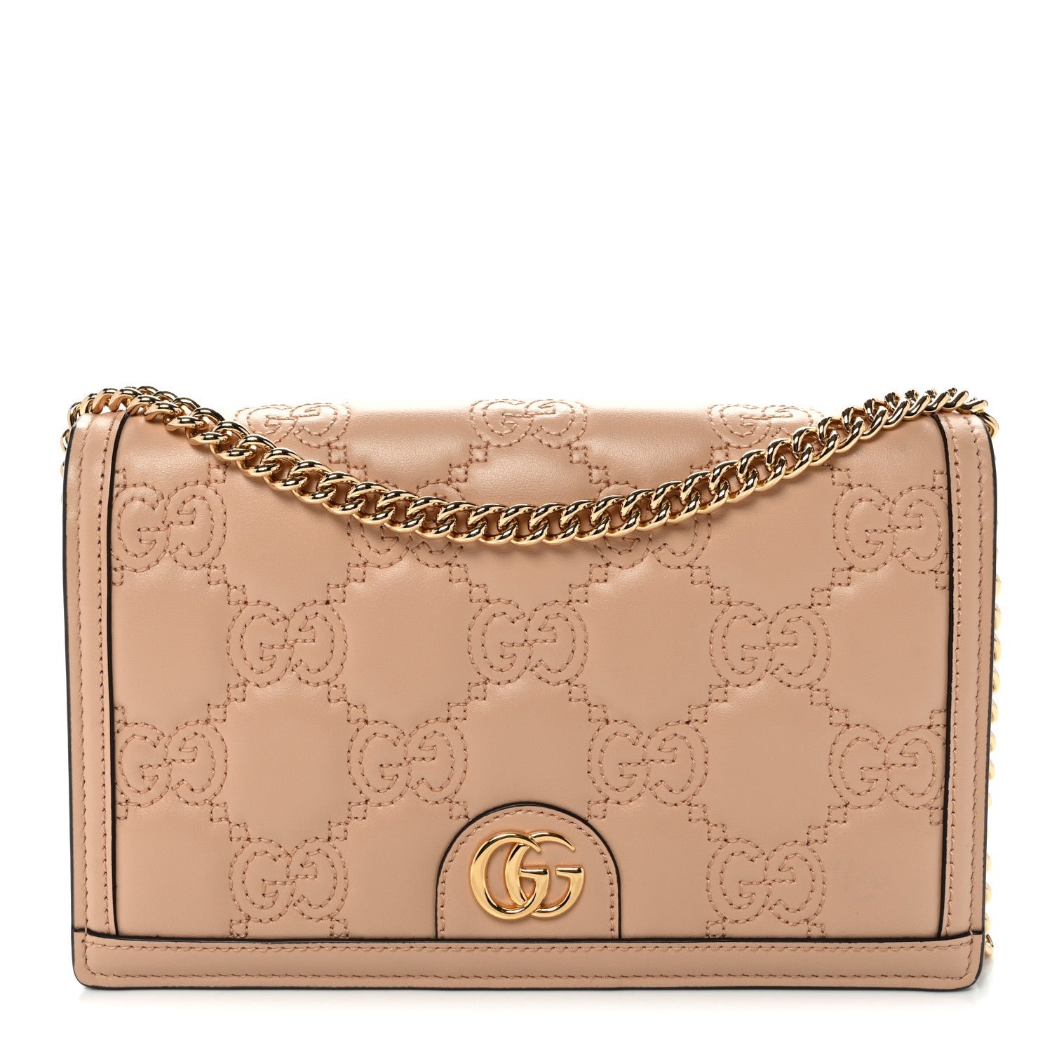 Gucci Calfskin GG Matelasse Chain Wallet Perfect Pink