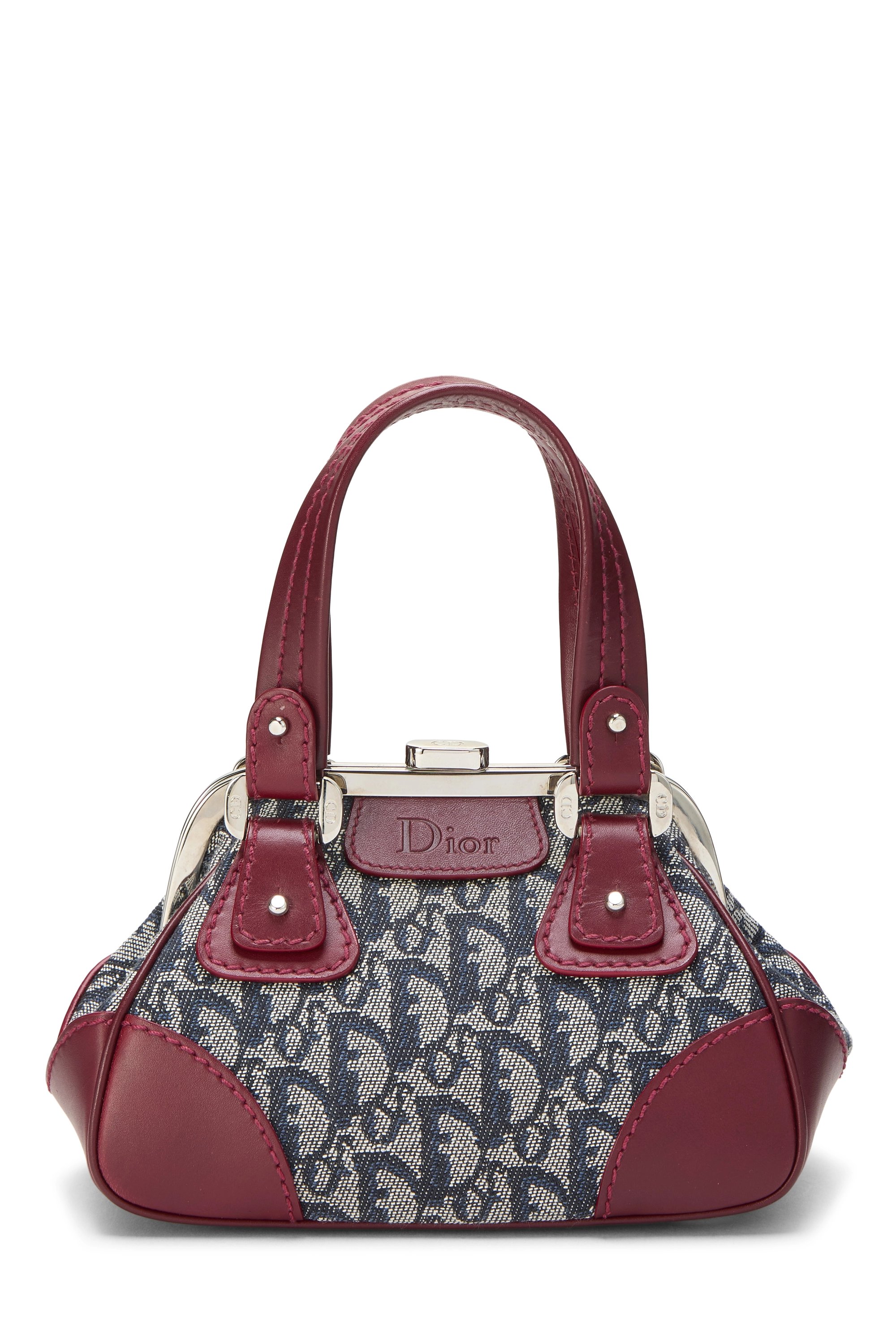 Burgundy & Navy Trotter Canvas Frame Satchel Handbag Mini