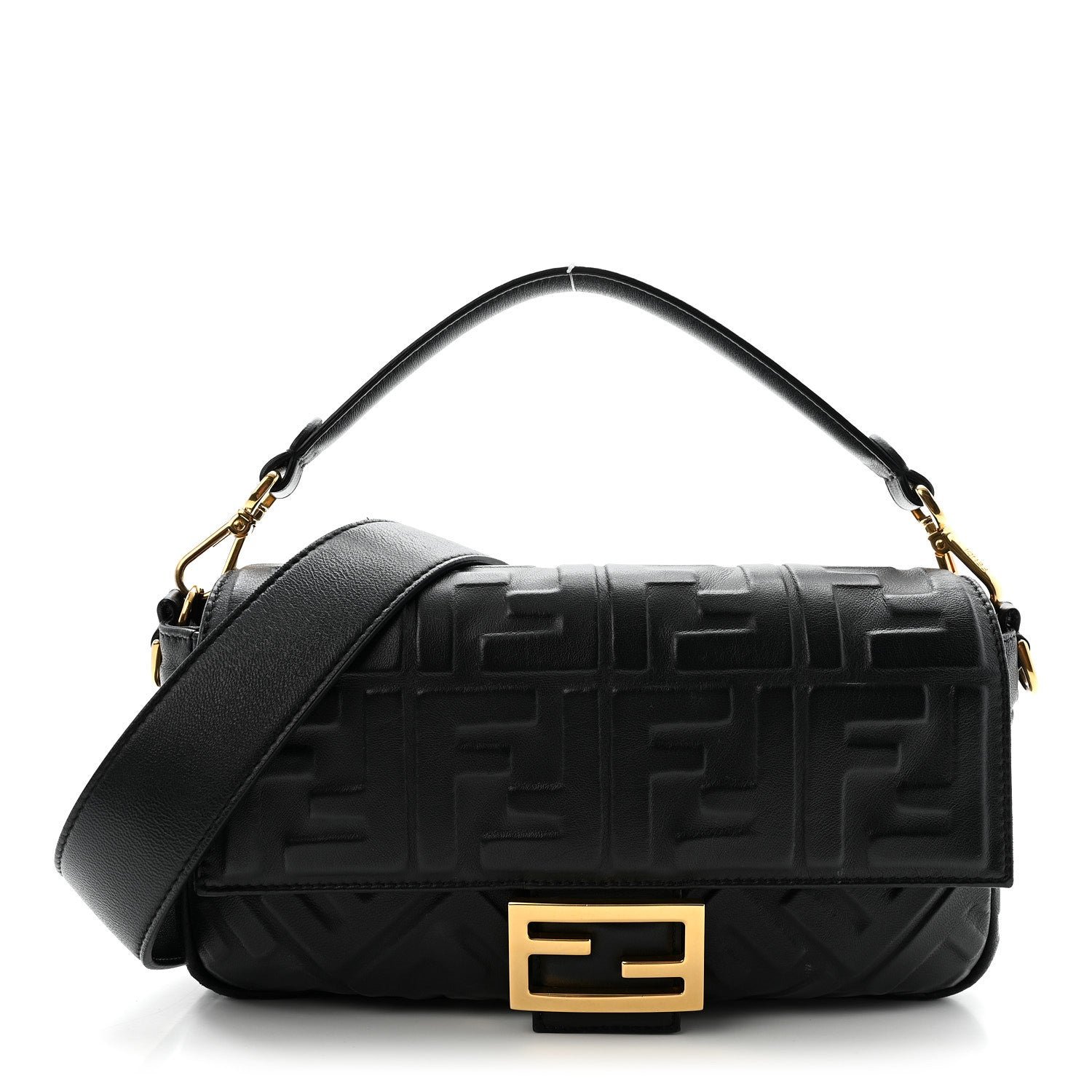 Fendi Nappa FF 1974 Embossed Baguette Black