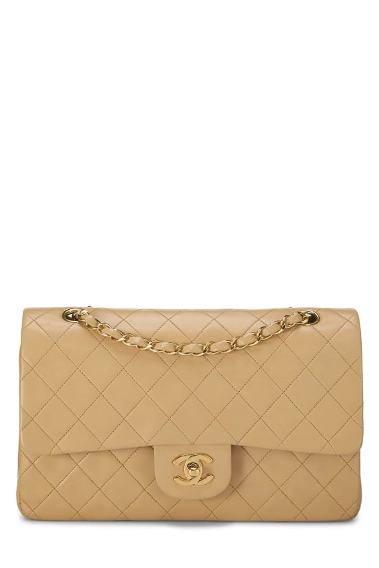 Beige Quilted Lambskin Classic Double Flap Medium