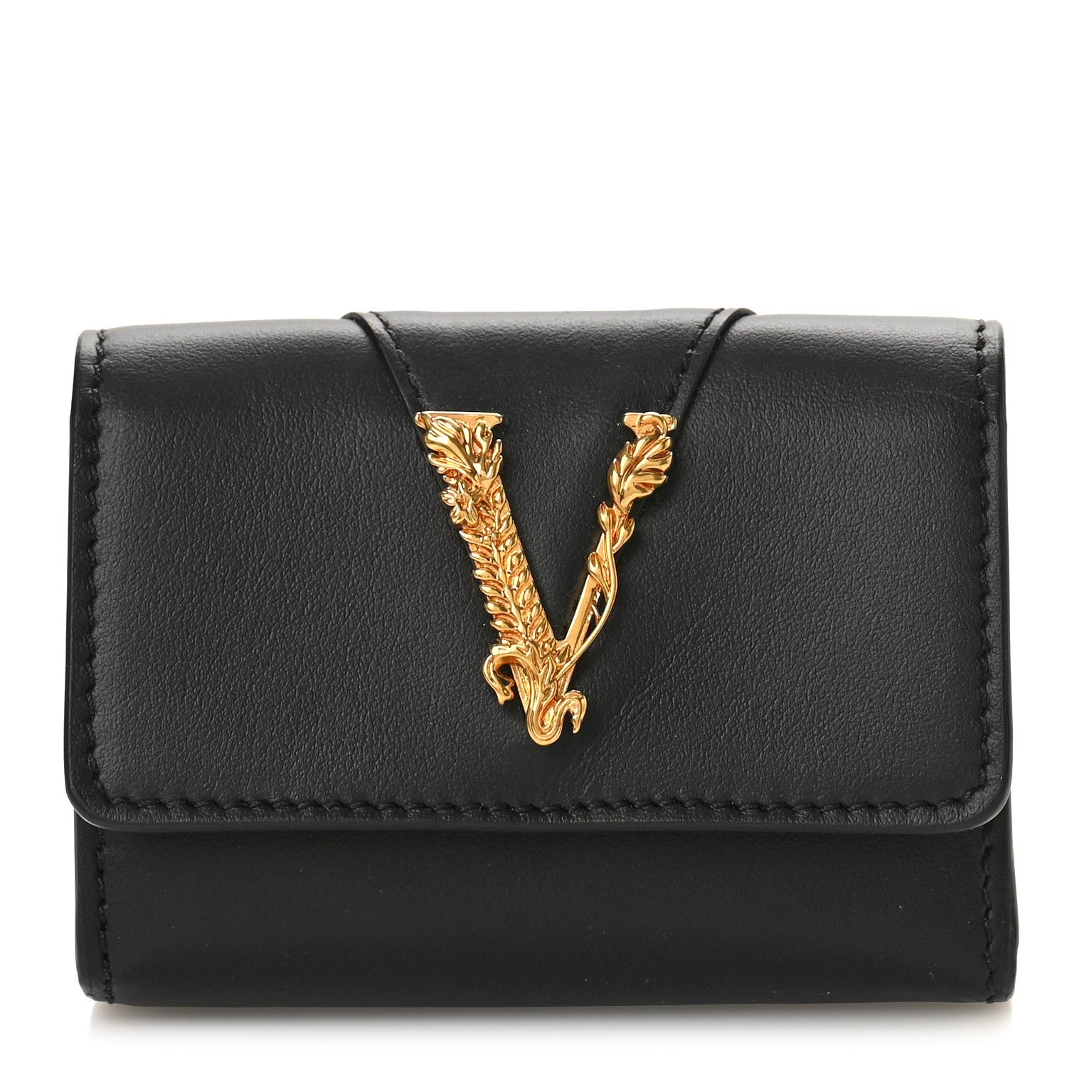 Versace Vitello Virtus Card Case Wallet Black