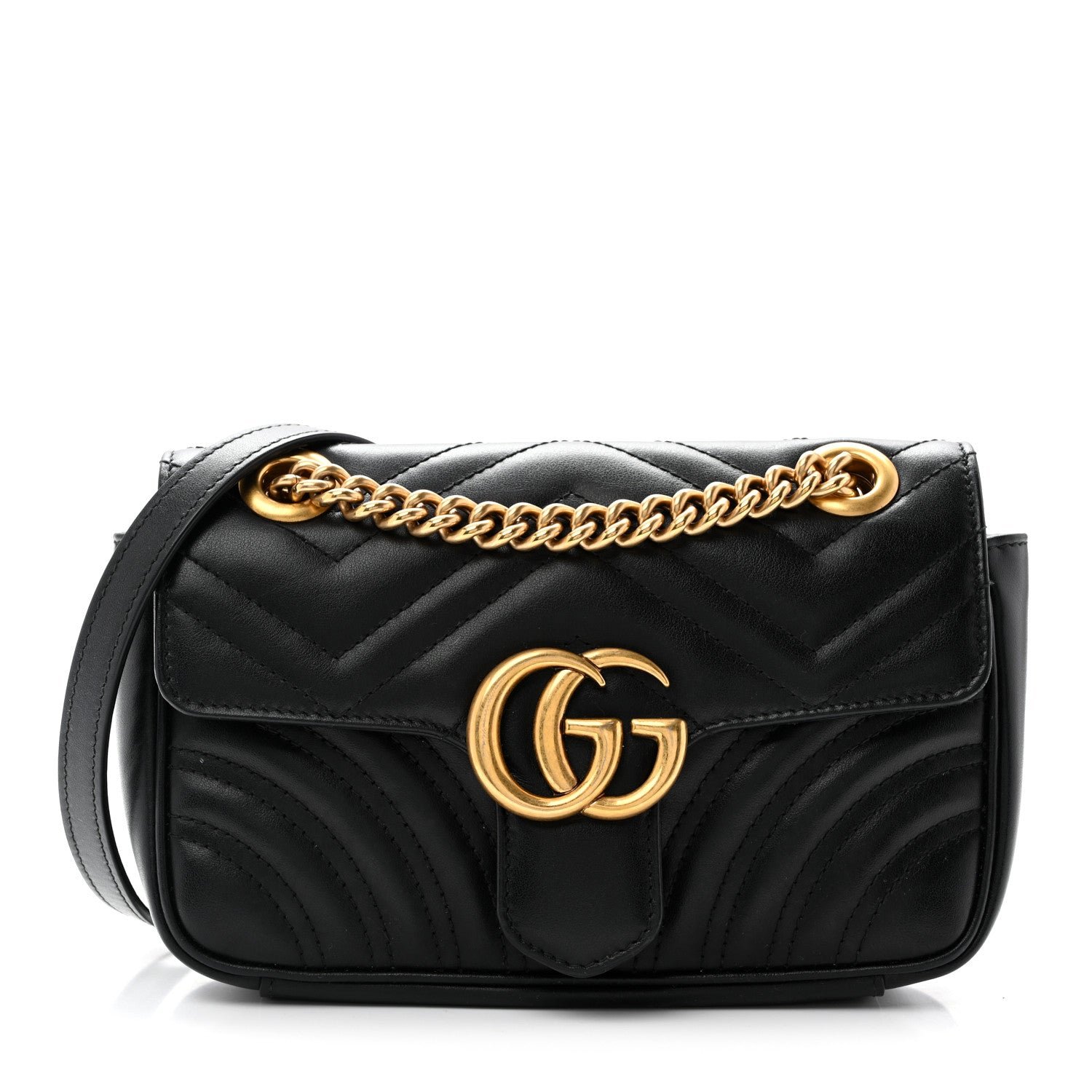 Gucci Calfskin Matelasse Mini GG Marmont Shoulder Bag Black
