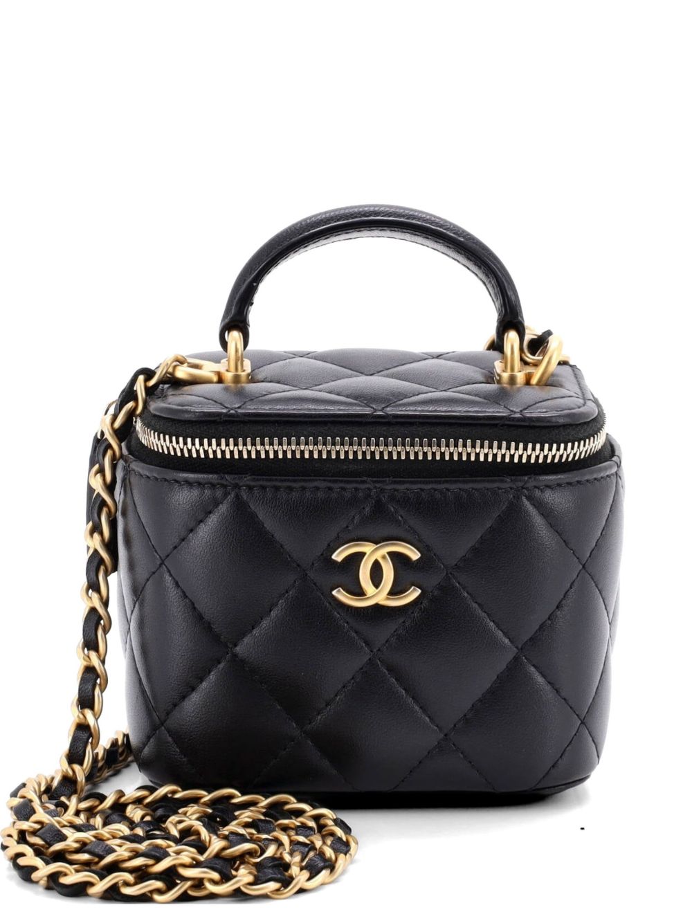 Classic Top Handle Vanity Case with Chain Quilted Lambskin Mini crossbody bag