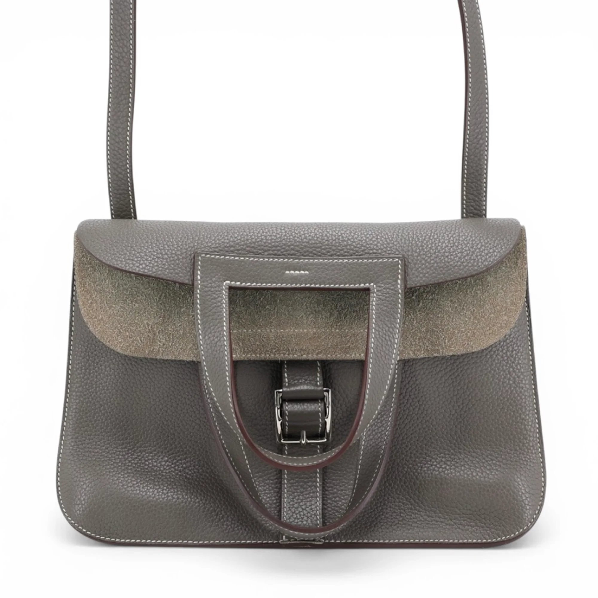 Very Good ( Rank A) HERMÈS Halzan 31 Etoupe (18) Clemence Palladium hardware R (2014)