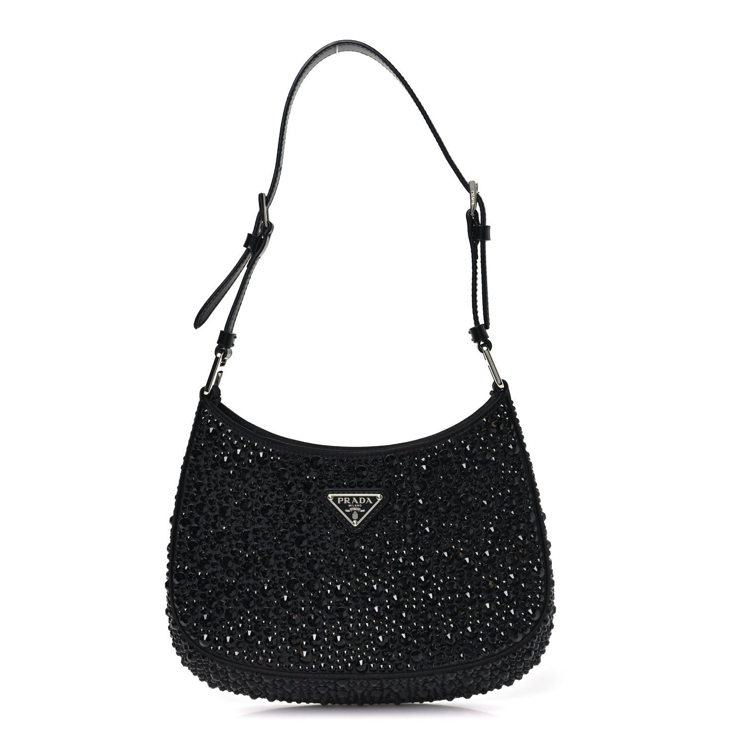 Prada Satin Crystal Cleo Adjustable Strap Shoulder Bag Black
