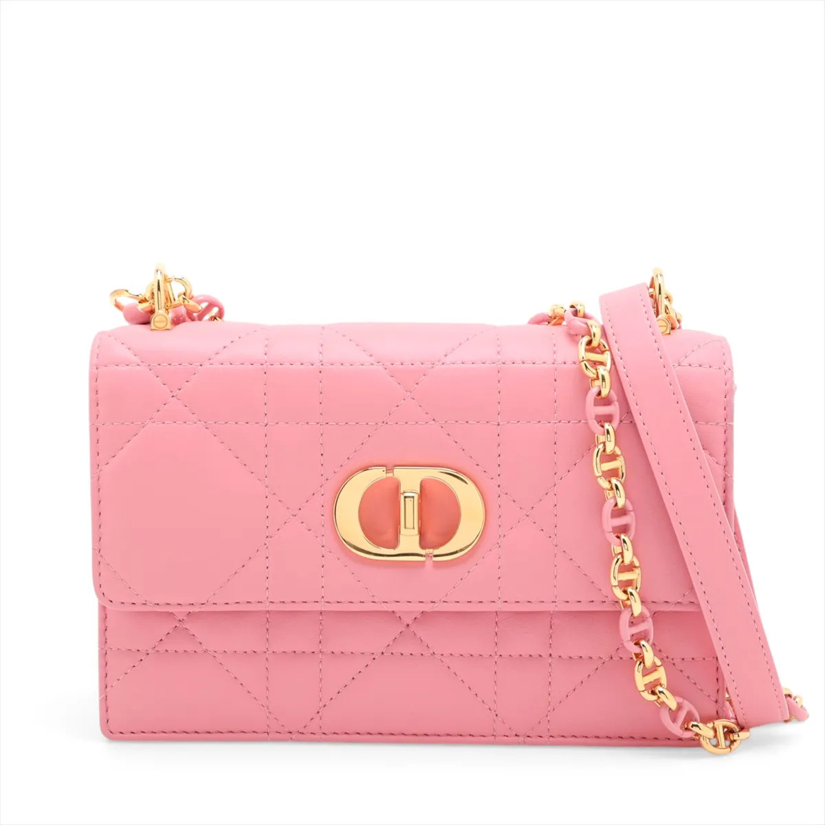 Christian Dior Cannage mistakes Caro Leather Chain Shoulder Bag Pink