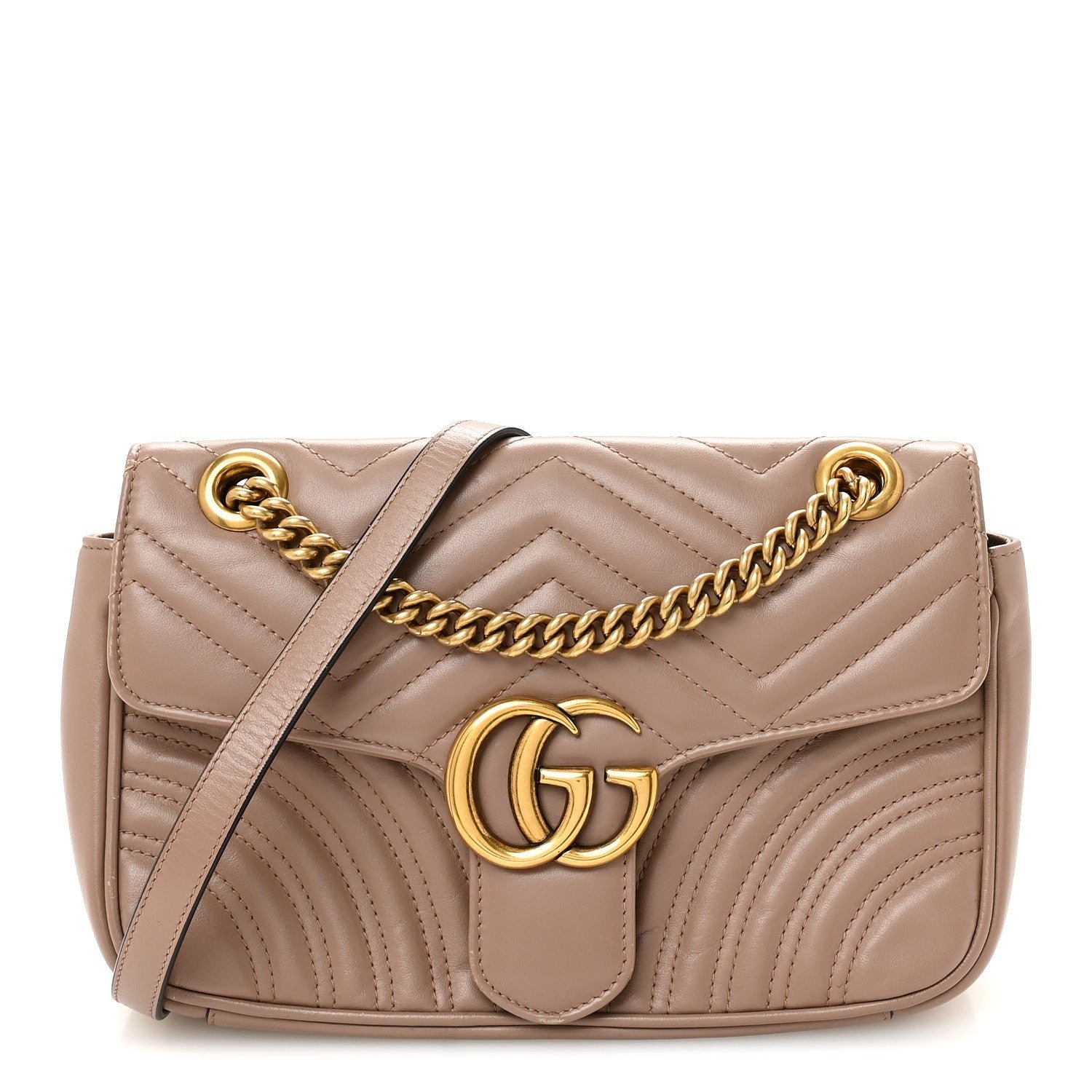 Gucci Calfskin Matelasse Small GG Marmont Shoulder Bag Porcelain Rose