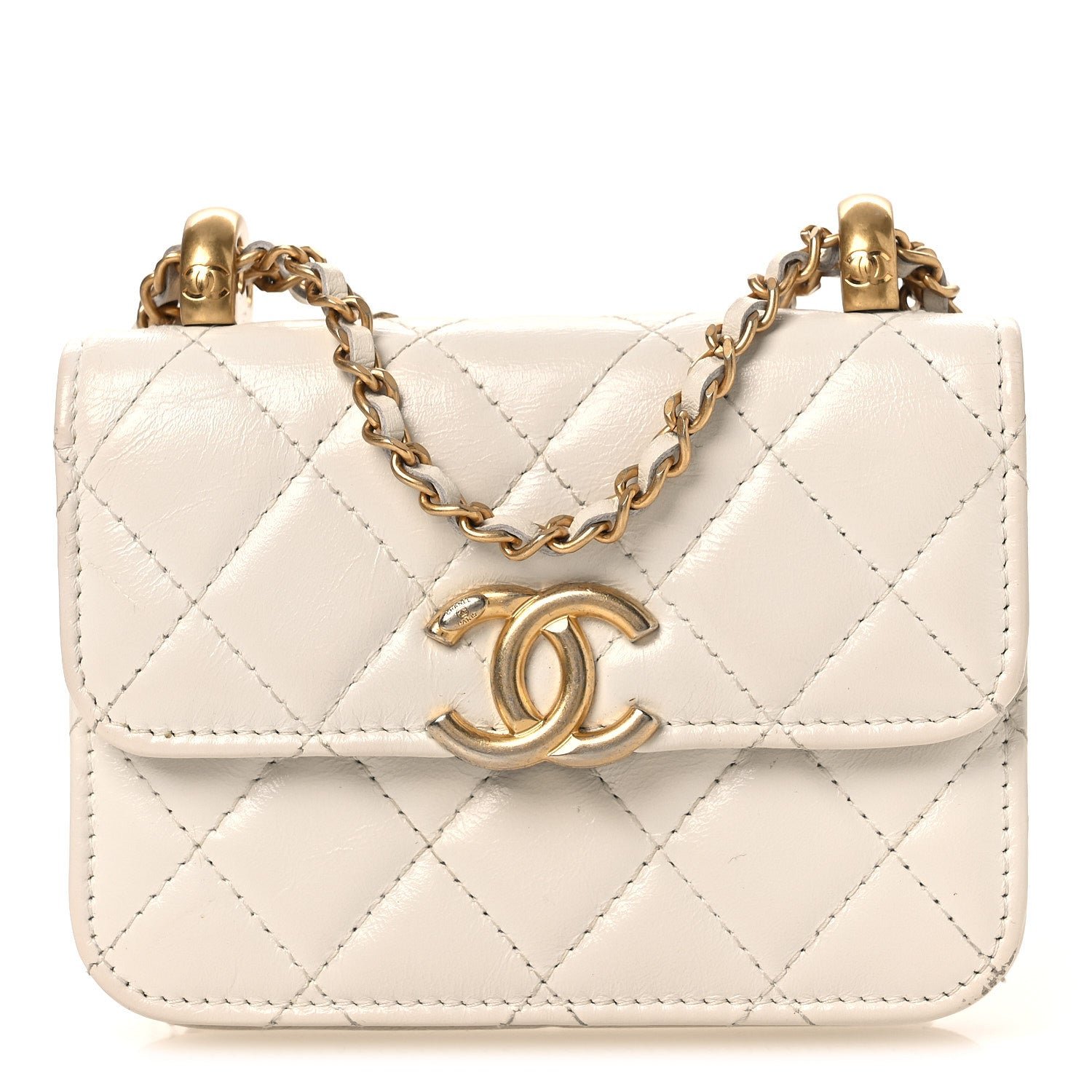 Chanel Calfskin Quilted Perfect Fit Coin Purse With Chain White